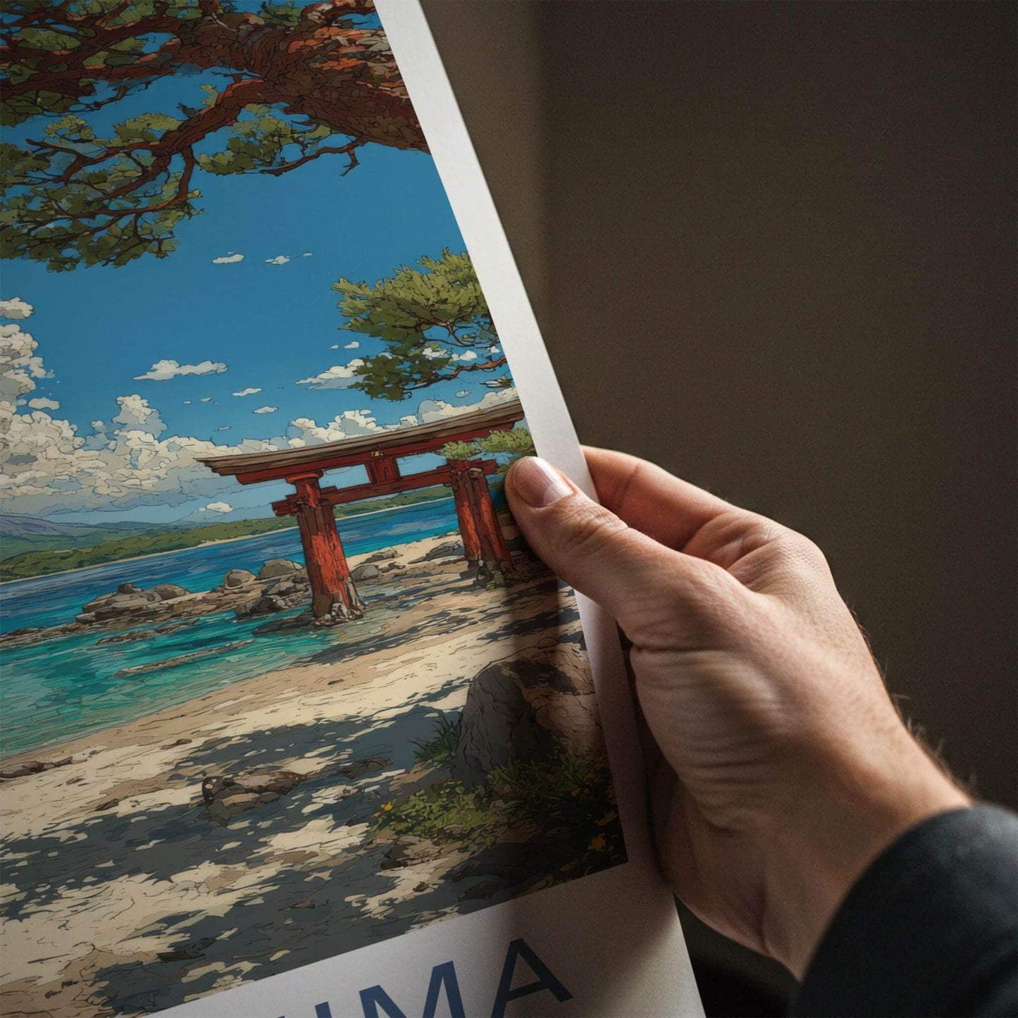 Sakurajima Poster - Japan Travel Art - Volcano Torii Beach Wall Decor