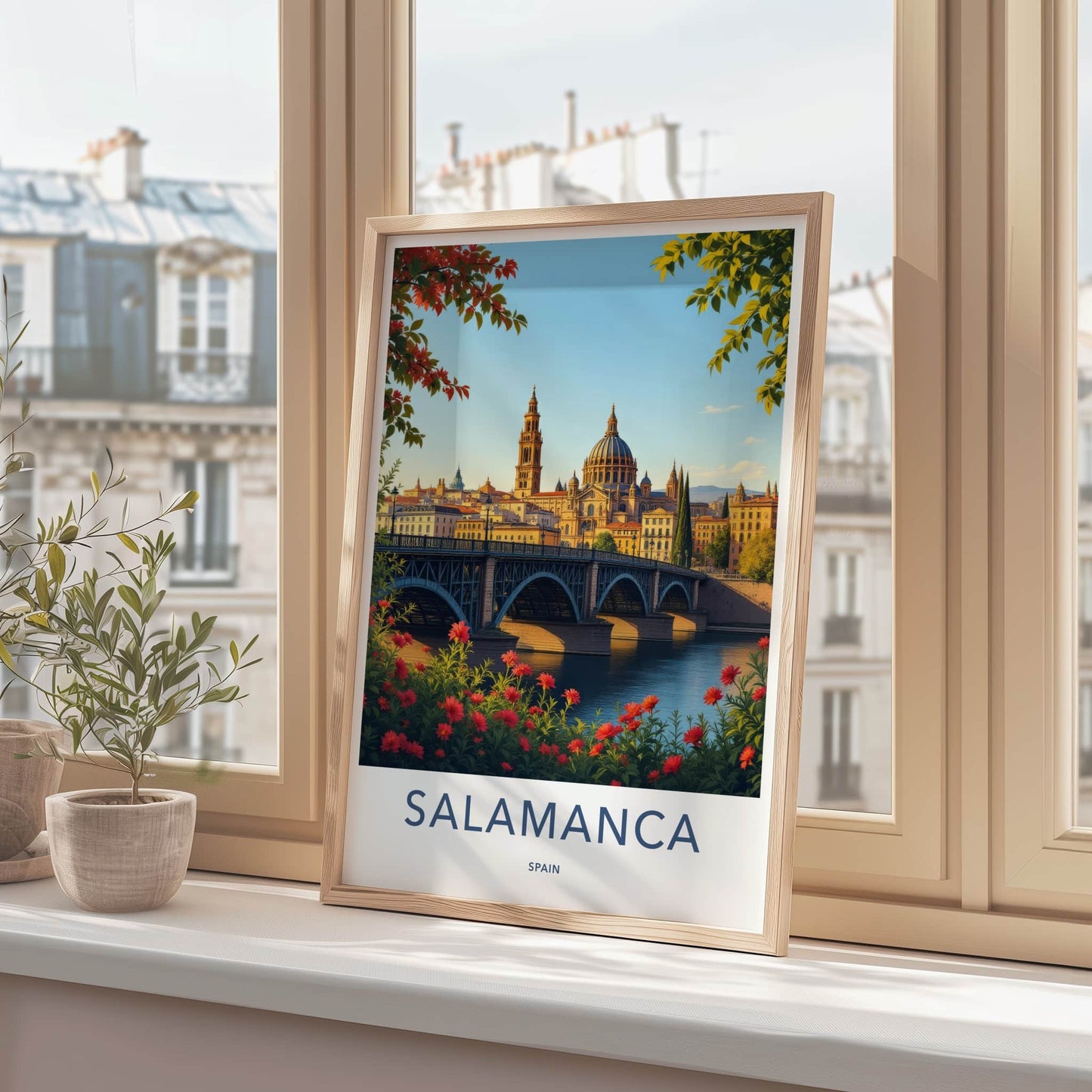 Salamanca Poster - Spain Travel Art - Arched Bridge Cityscape Home Decor