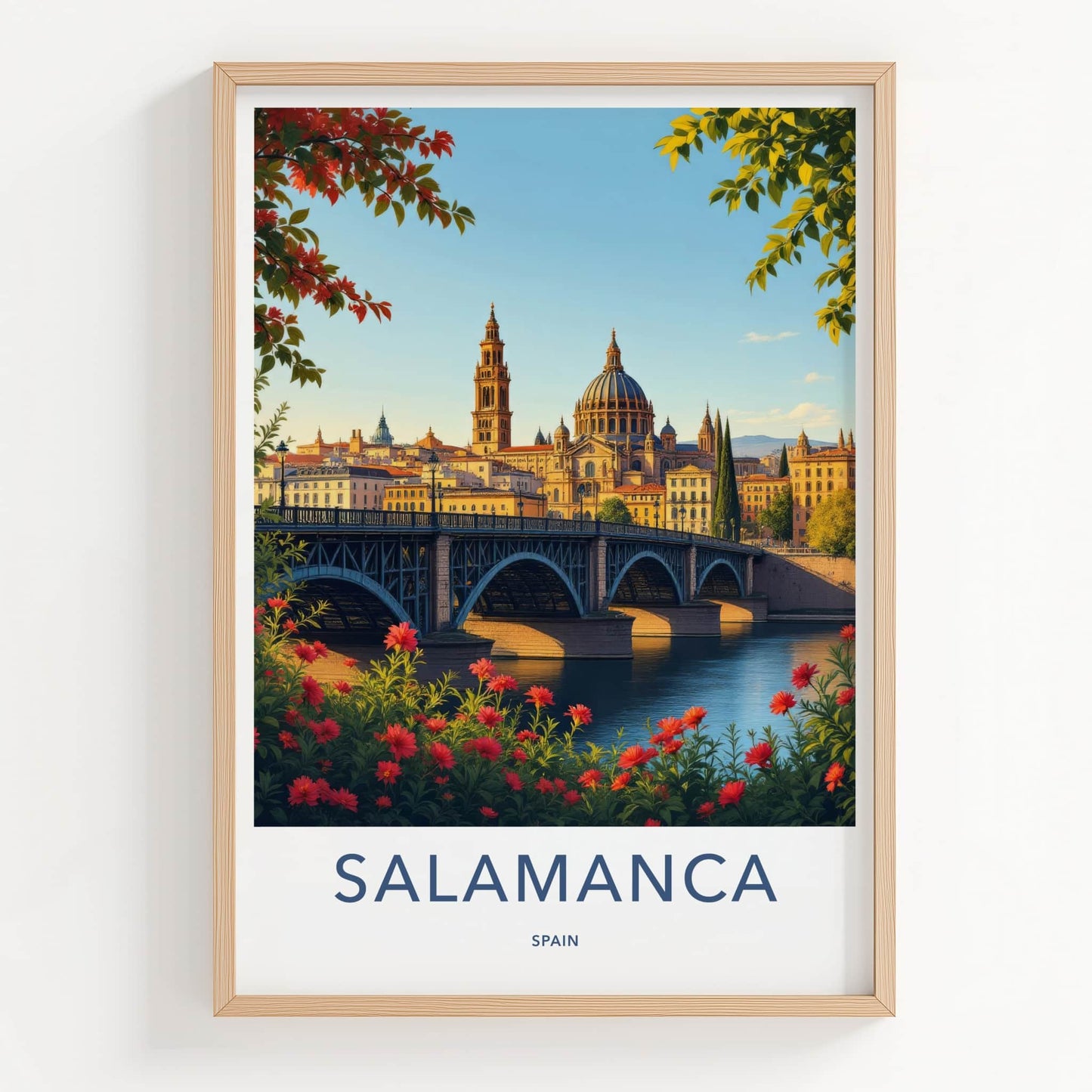 Salamanca Poster - Spain Travel Art - Arched Bridge Cityscape Home Decor