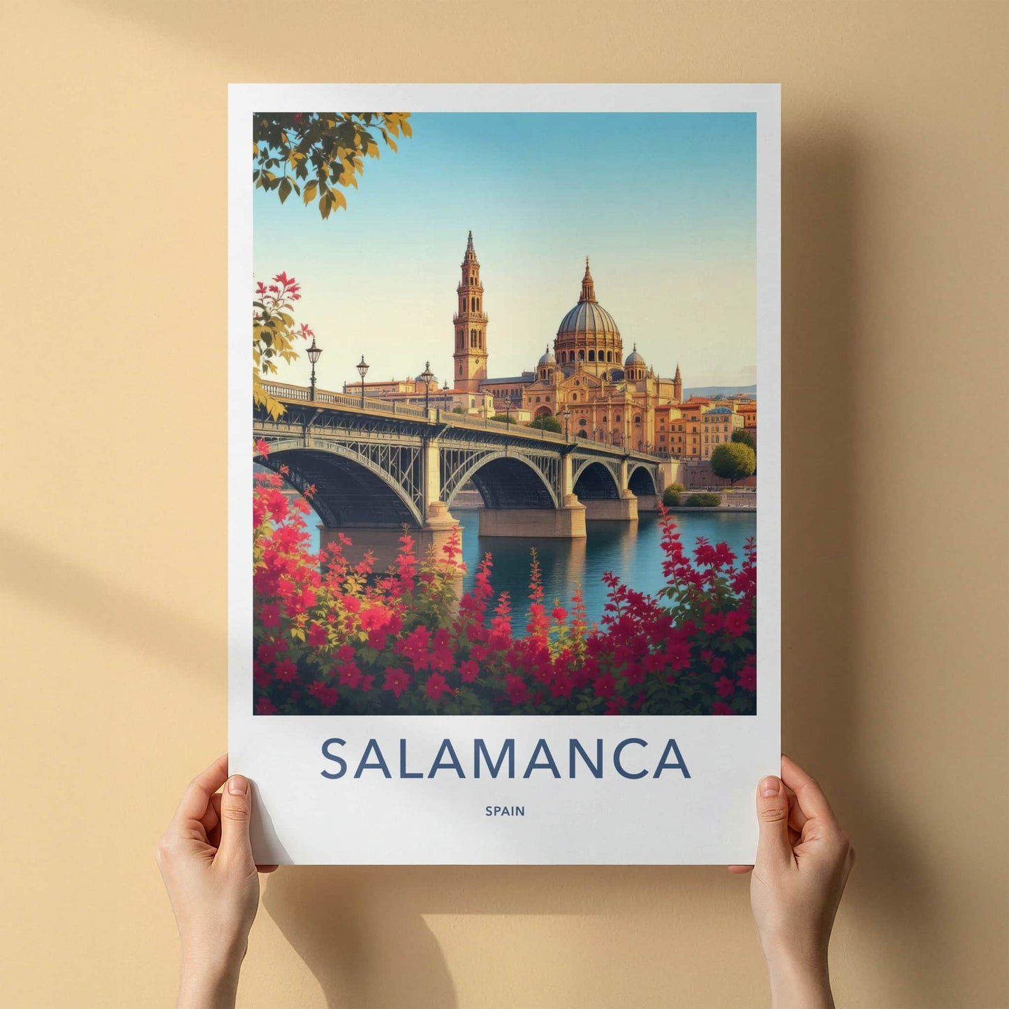 Salamanca Poster - Spain Travel Art - Historic Bridge Cathedral Home Decor