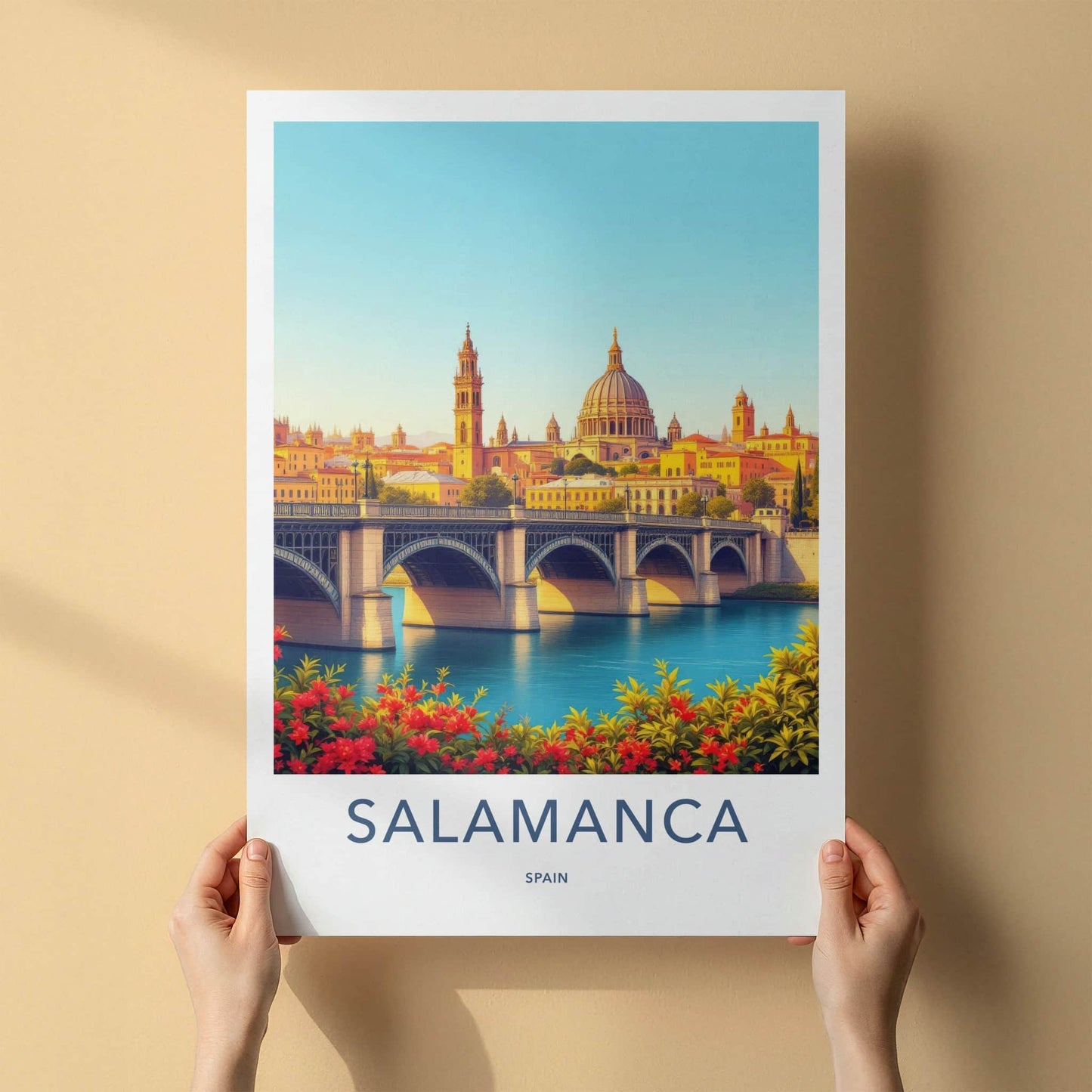 Salamanca Poster - Spain Travel Art - Historic Bridge Cityscape Home Decor