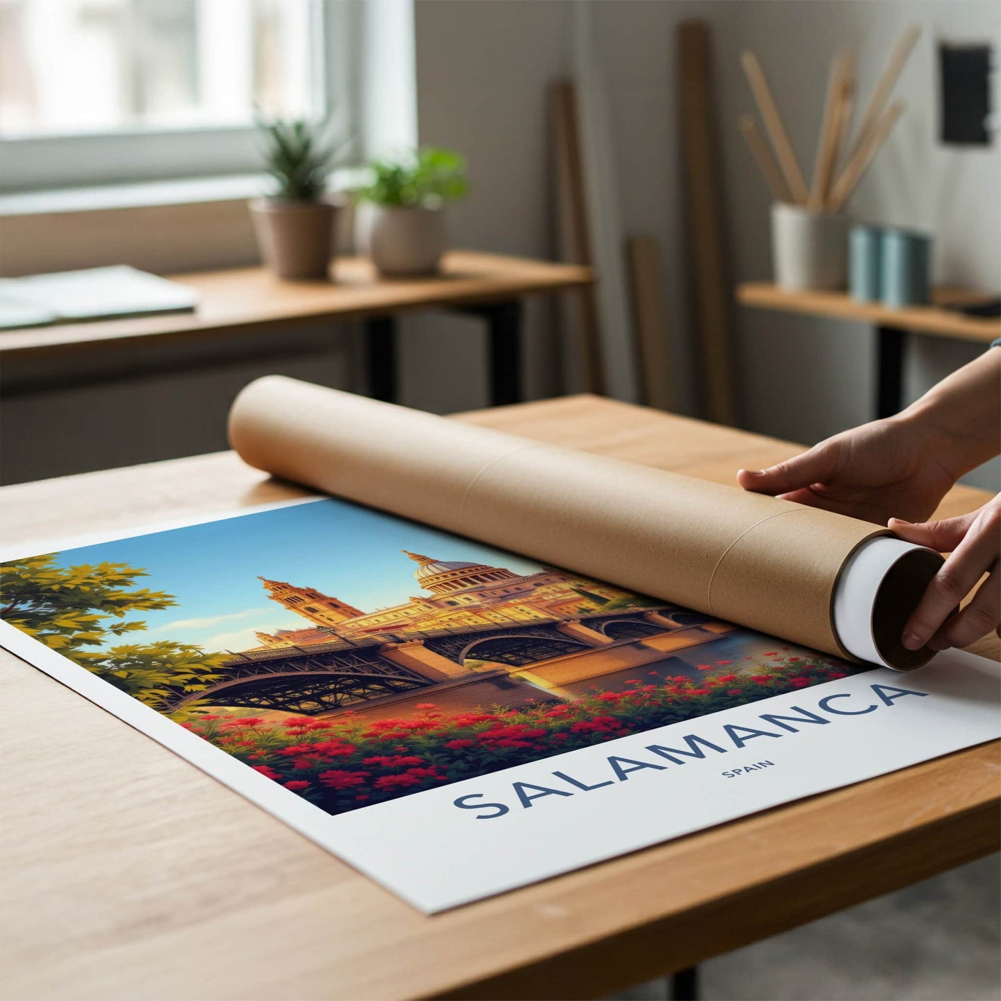 Salamanca Poster - Spain Travel Art - Historic Bridge View Home Decor