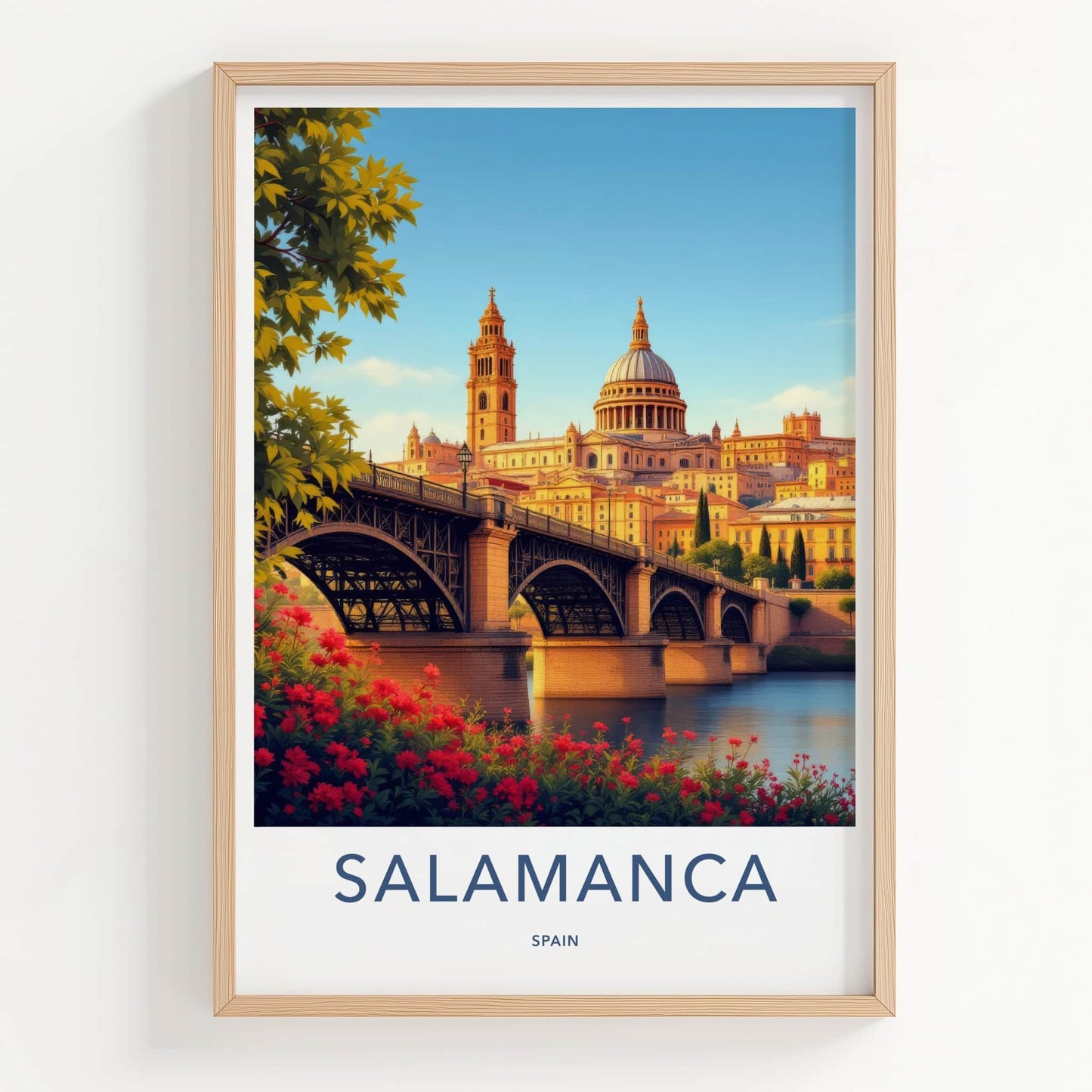 Salamanca Poster - Spain Travel Art - Historic Bridge View Home Decor