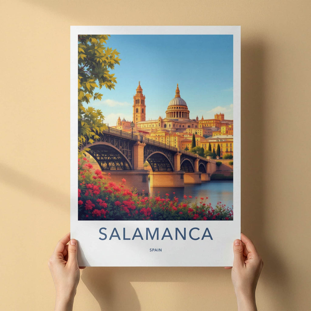 Salamanca Poster - Spain Travel Art - Historic Bridge View Home Decor