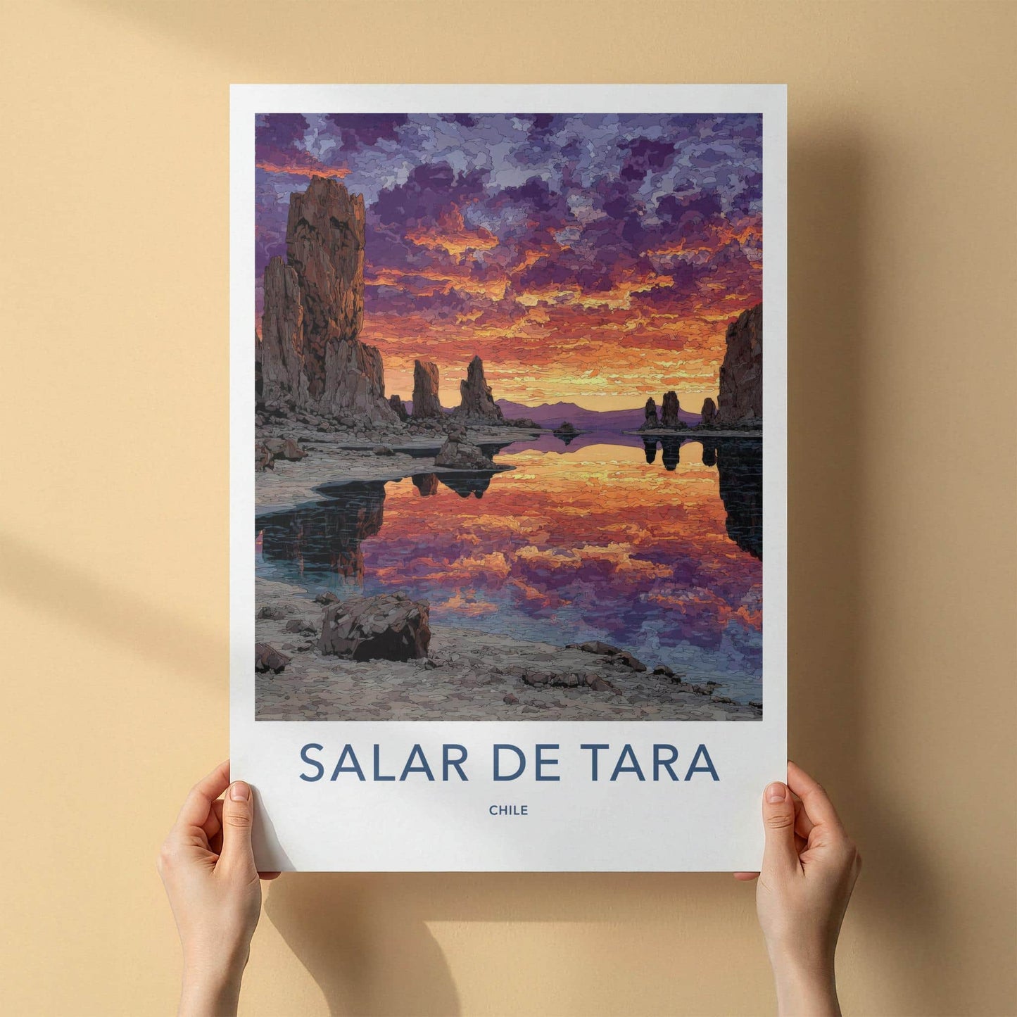 Salar De Tara Poster - Chile Travel Art - Dramatic Sky Reflection Wall Decor
