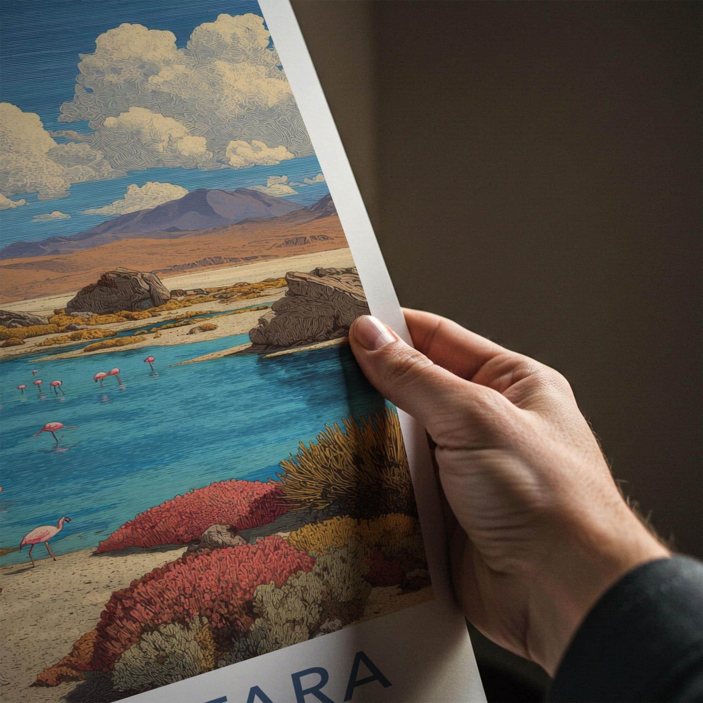 Salar De Tara Poster - Chile Travel Art - Pink Flamingos Lake Home Decor