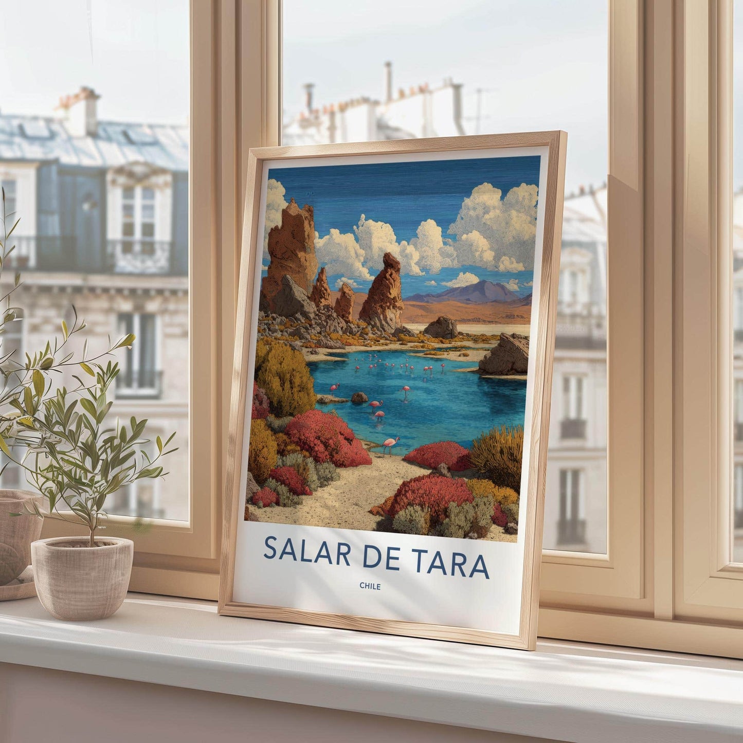 Salar De Tara Poster - Chile Travel Art - Pink Flamingos Lake Home Decor