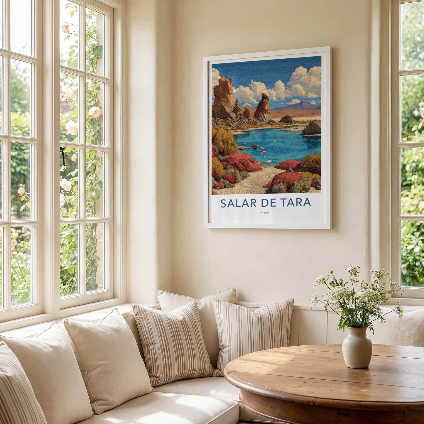 Salar De Tara Poster - Chile Travel Art - Pink Flamingos Lake Home Decor