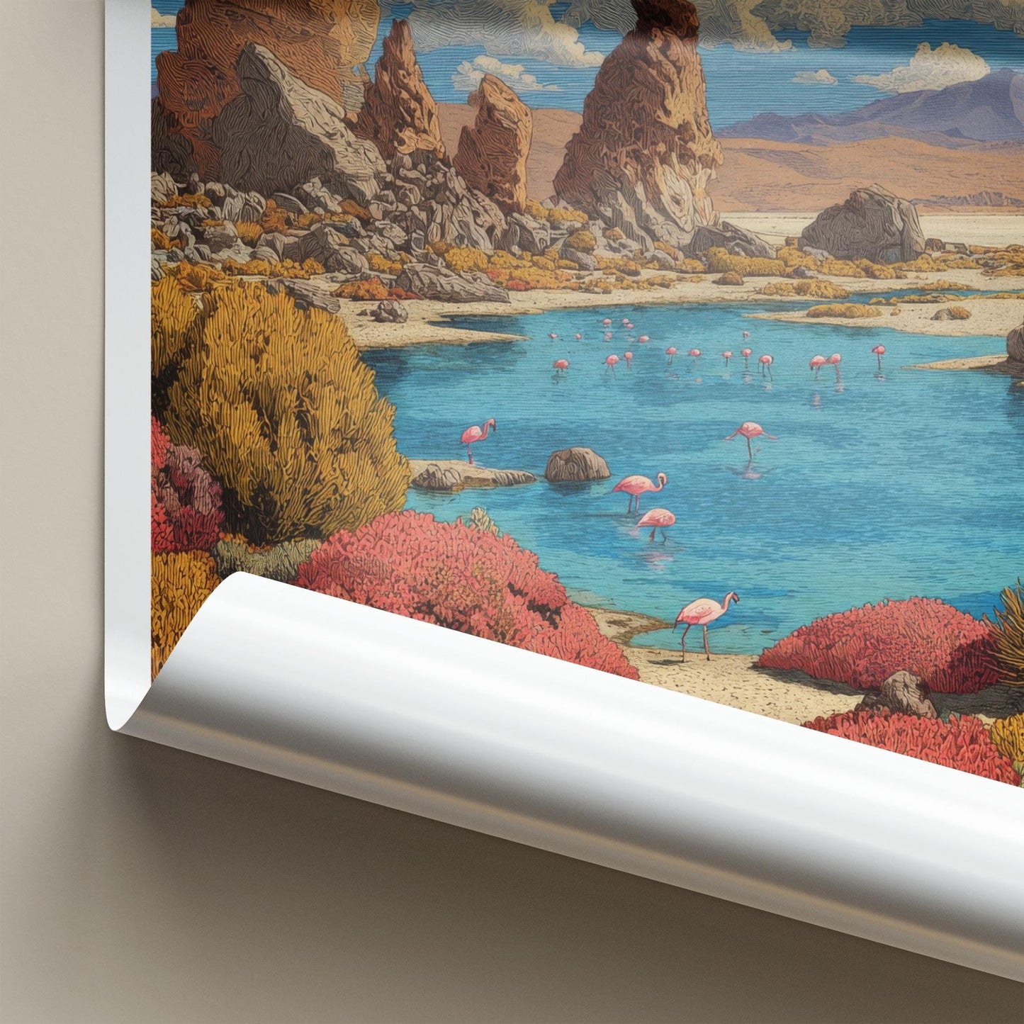 Salar De Tara Poster - Chile Travel Art - Pink Flamingos Lake Home Decor