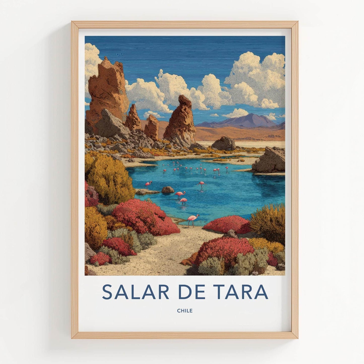 Salar De Tara Poster - Chile Travel Art - Pink Flamingos Lake Home Decor