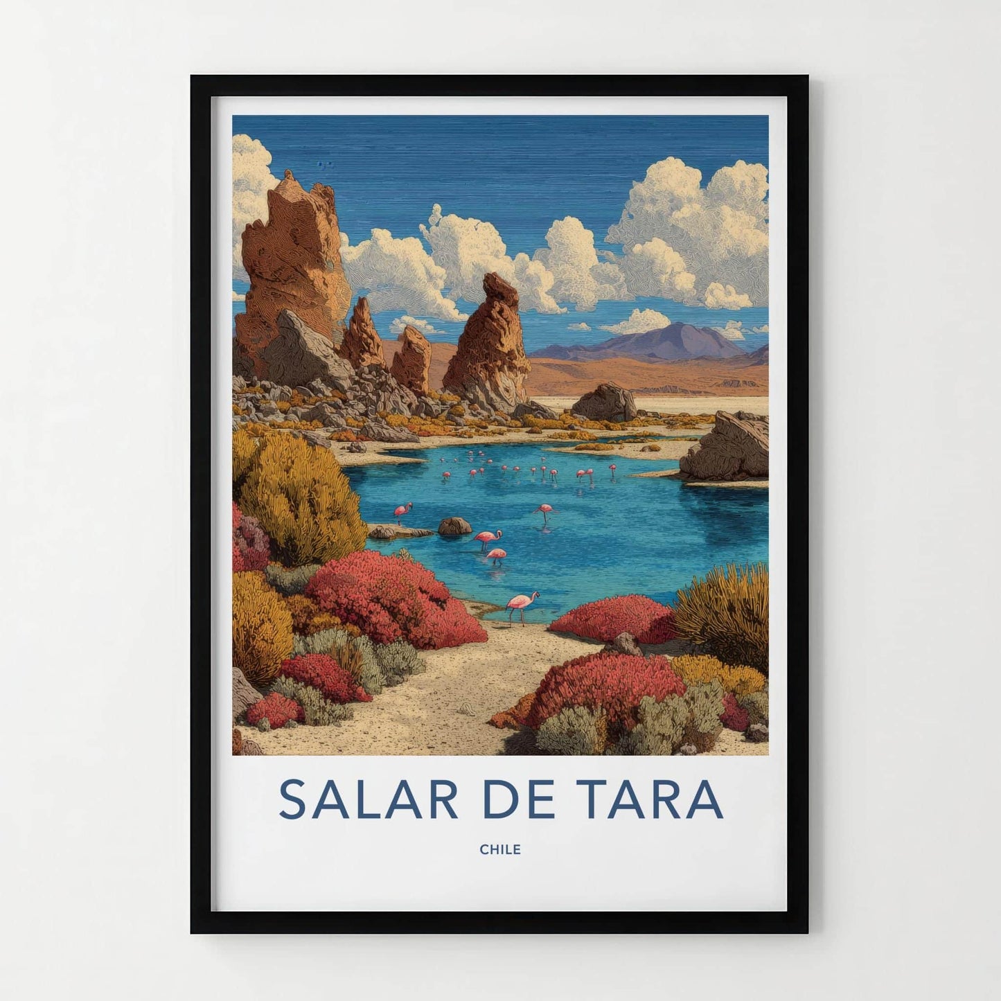 Salar De Tara Poster - Chile Travel Art - Pink Flamingos Lake Home Decor