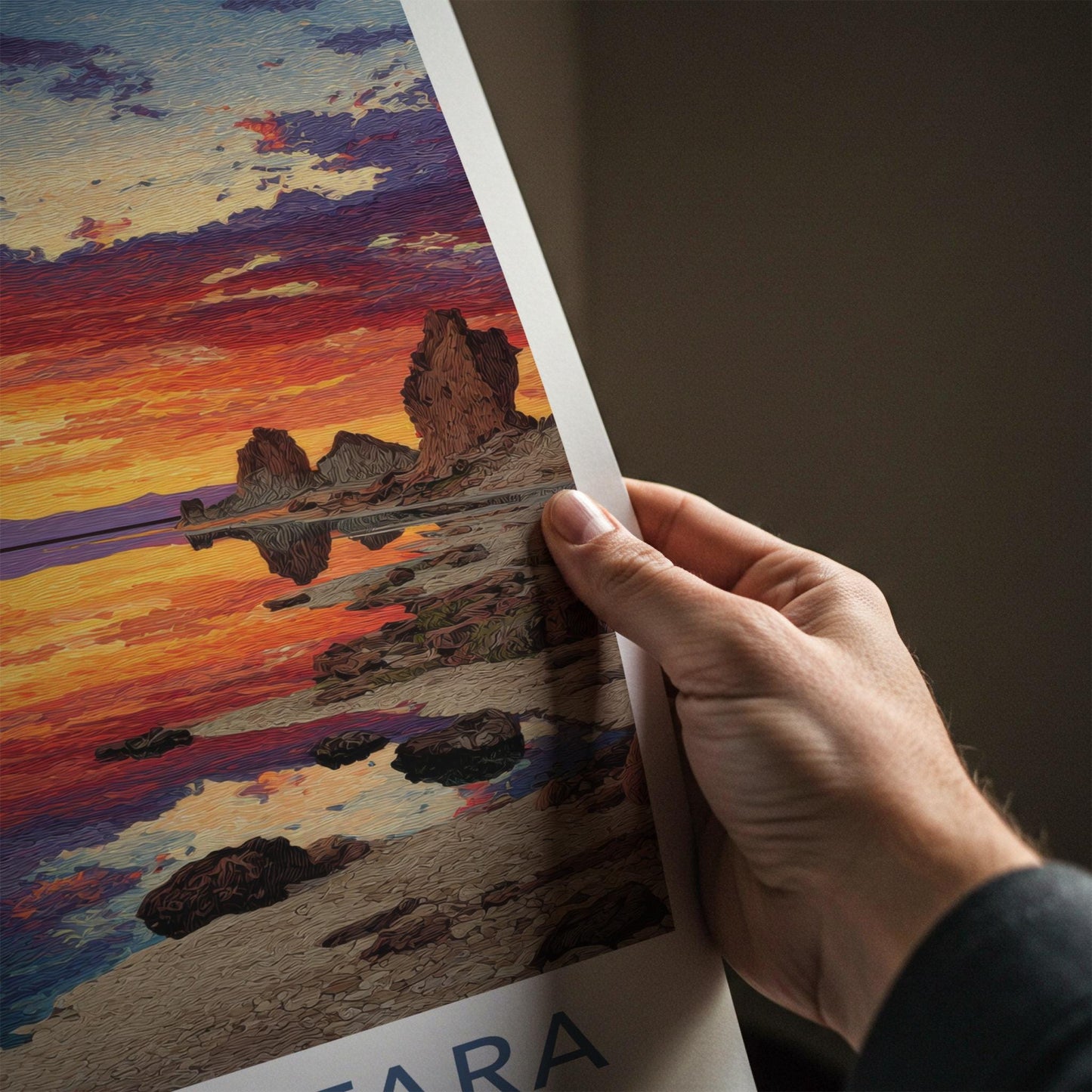Salar De Tara Poster - Chile Travel Art - Vibrant Sunset Rock Reflection Wall Decor