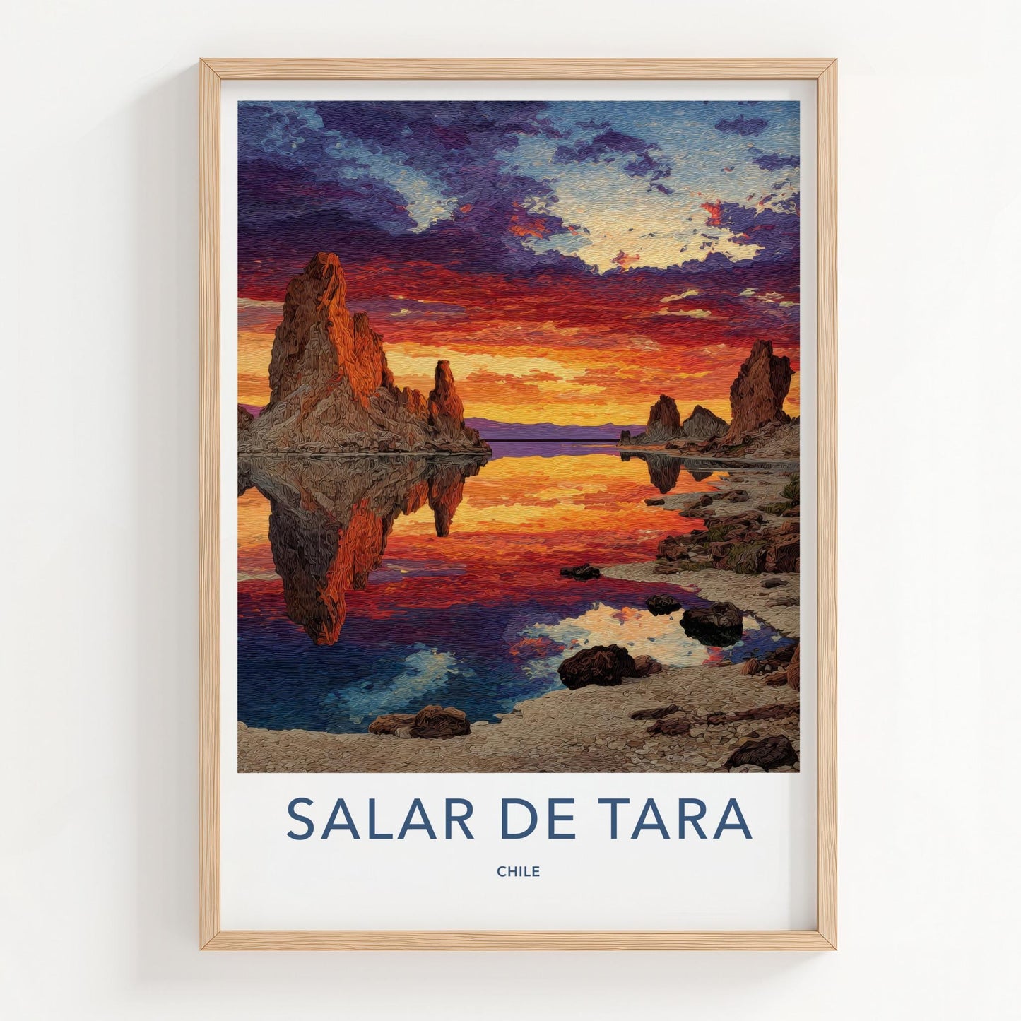 Salar De Tara Poster - Chile Travel Art - Vibrant Sunset Rock Reflection Wall Decor