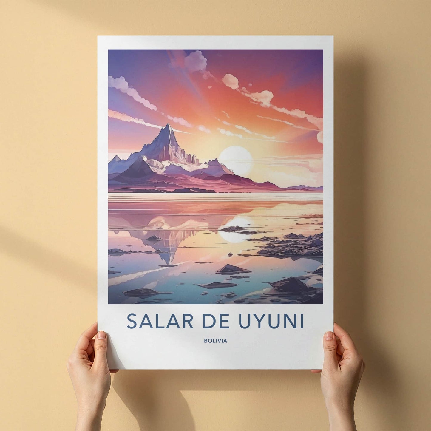 Salar de Uyuni Poster - Bolivia Travel Art - Vibrant Lake Sunset Home Decor