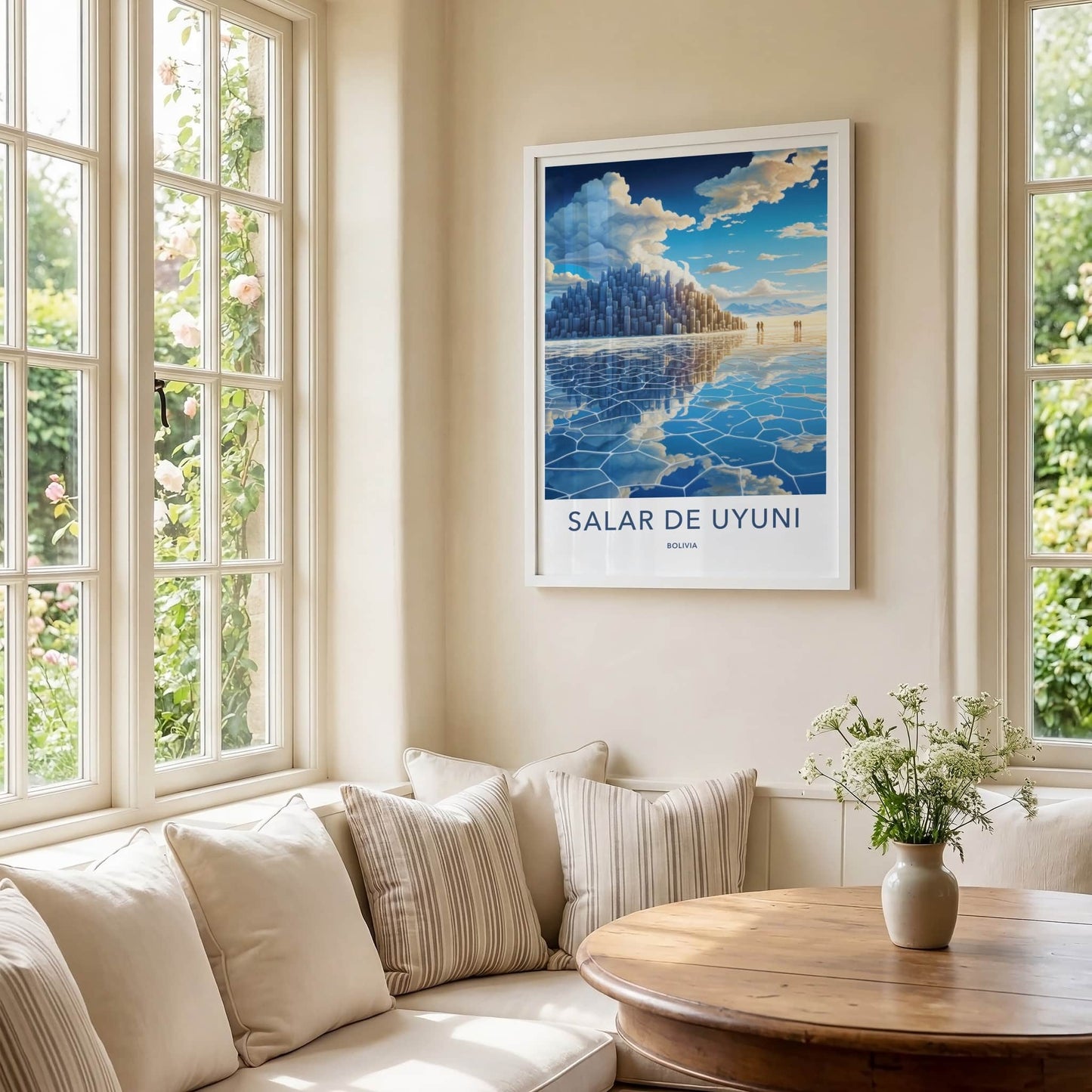 Salar De Uyuni Poster - Bolivia Wall Art - Mirrored Cityscape Structures Gift
