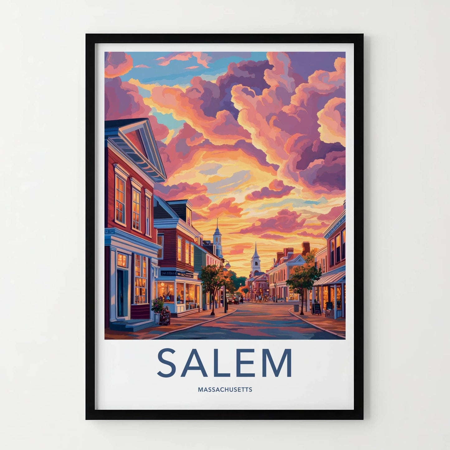 Salem Poster - Massachusetts Travel Art - Vibrant Sunset Street Home Decor
