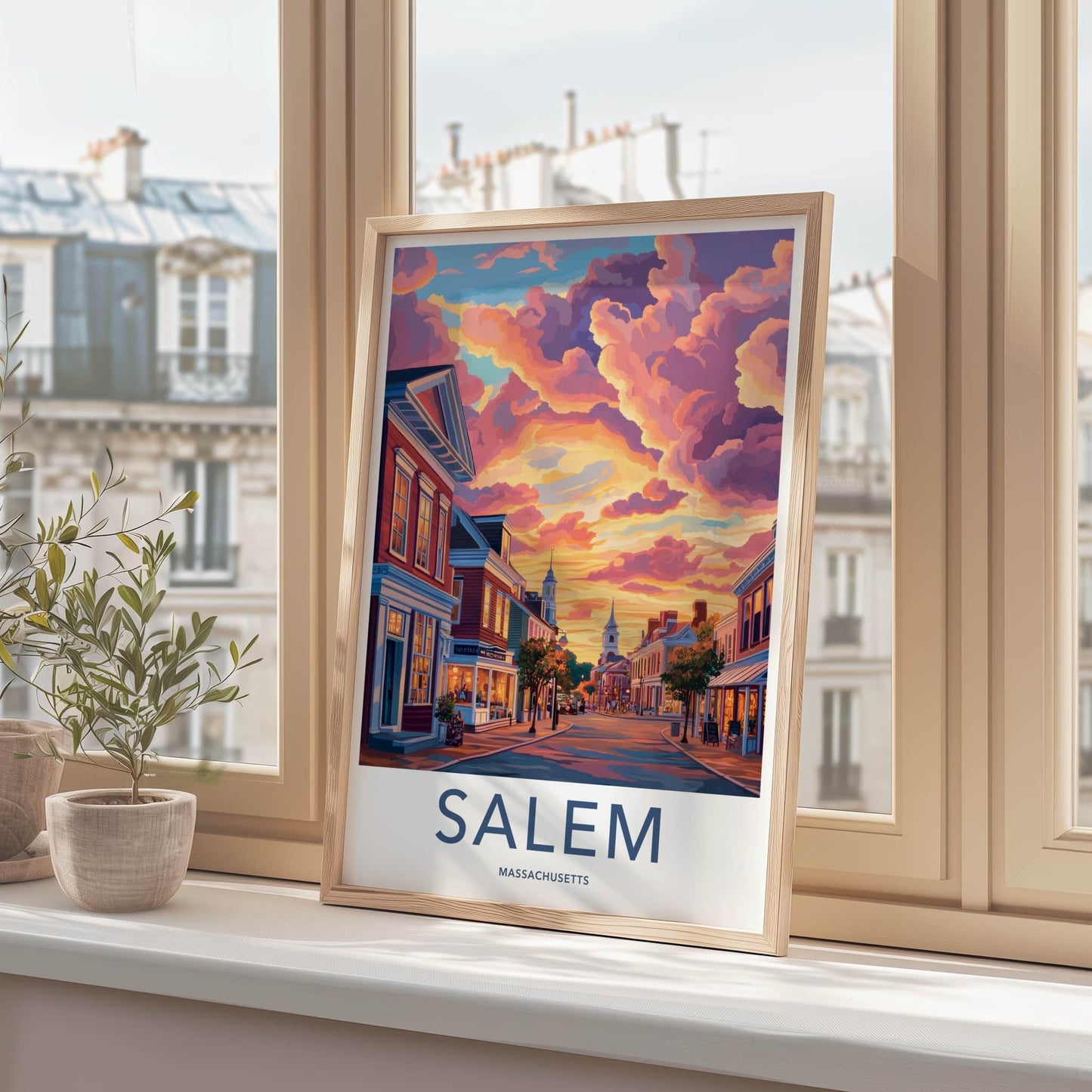 Salem Poster - Massachusetts Travel Art - Vibrant Sunset Street Home Decor