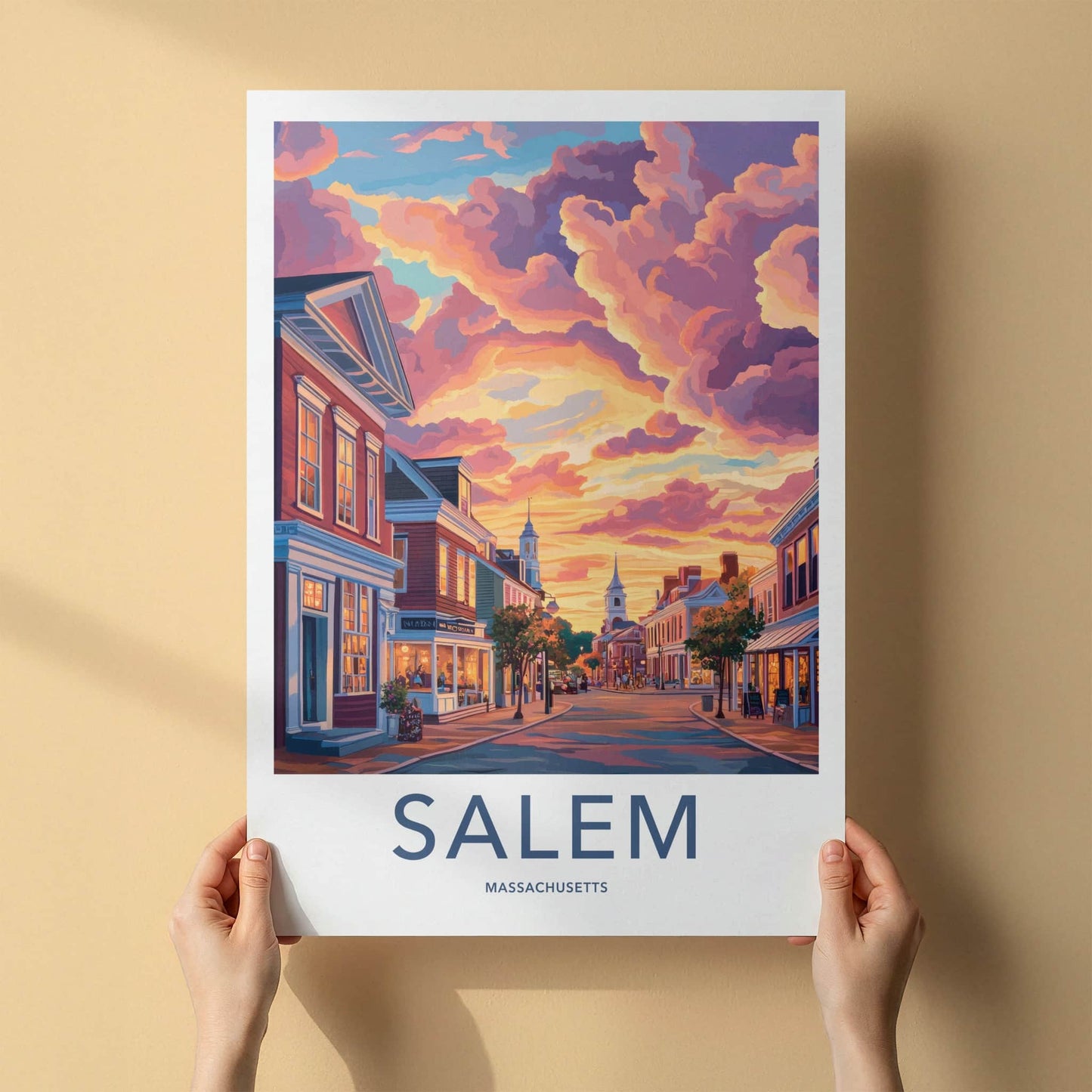 Salem Poster - Massachusetts Travel Art - Vibrant Sunset Street Home Decor