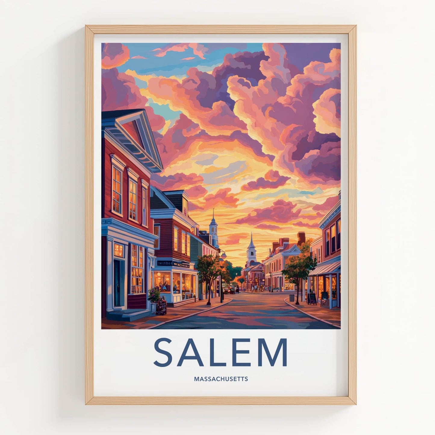 Salem Poster - Massachusetts Travel Art - Vibrant Sunset Street Home Decor
