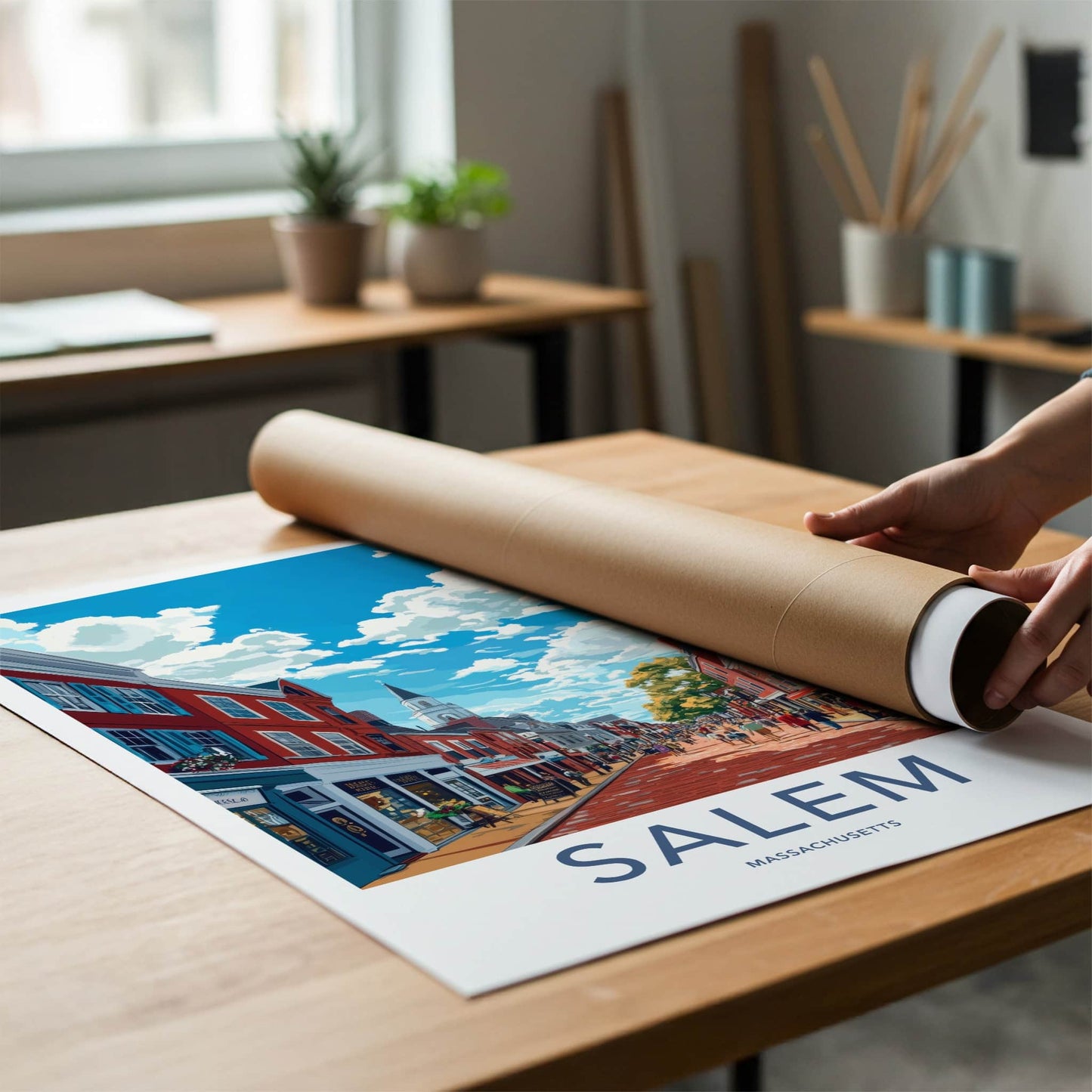 Salem Poster - Massachusetts Wall Art - Lively Street Scene Home Decor