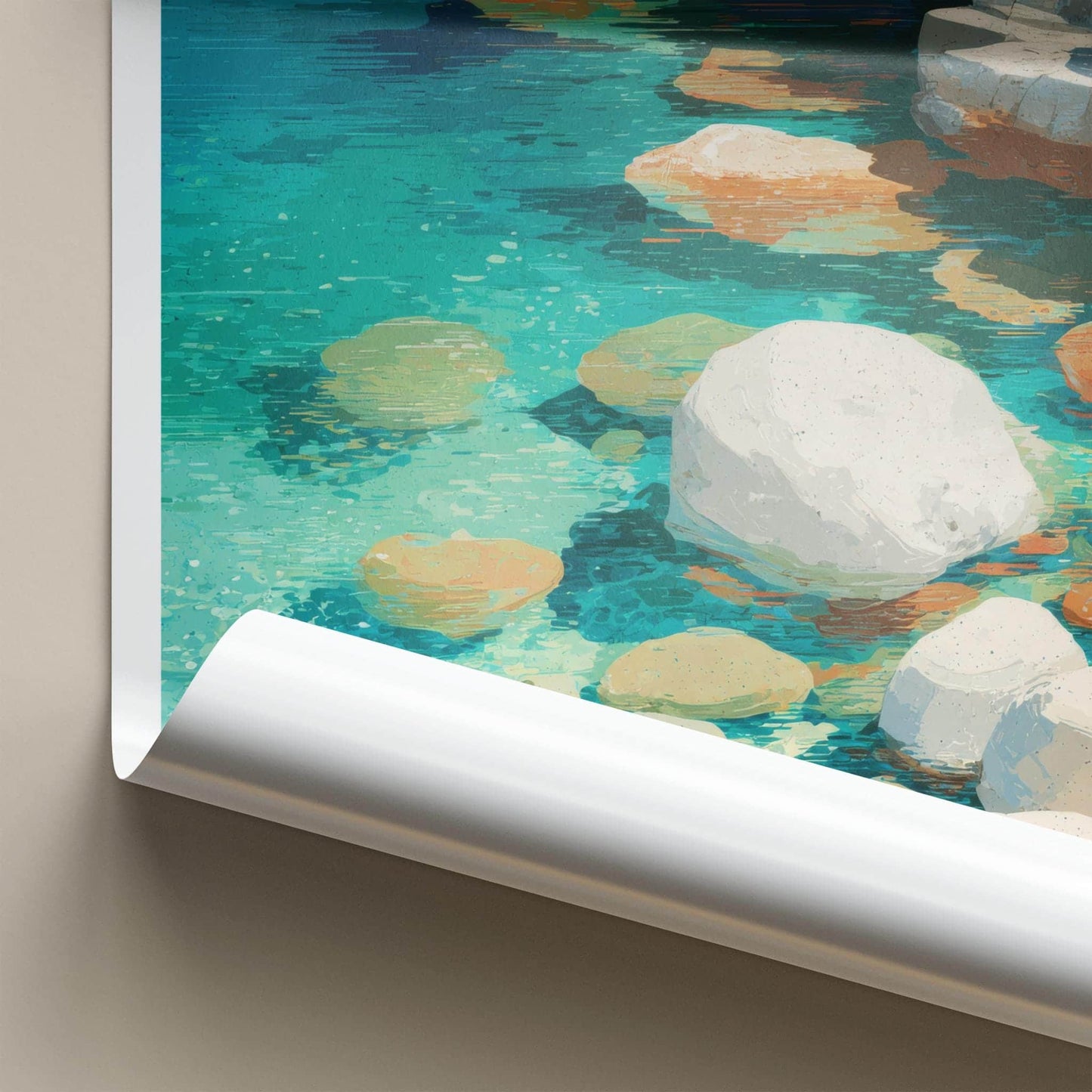 Salerno Poster - Italy Travel Art - Turquoise Water Rocks Home Decor