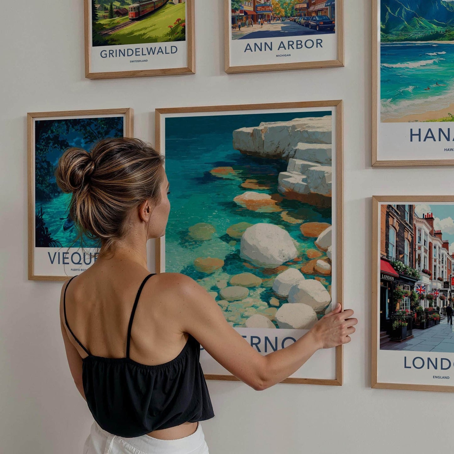 Salerno Poster - Italy Travel Art - Turquoise Water Rocks Home Decor