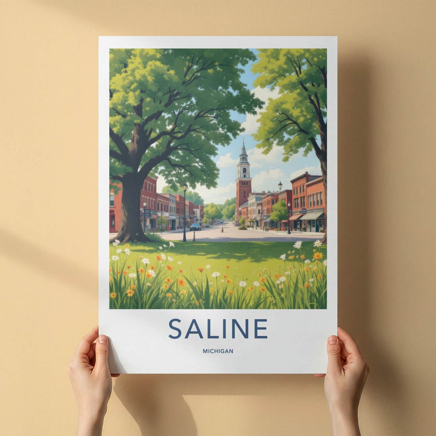Saline Poster - Michigan Art Print - Historic Clock Tower Gallery Art