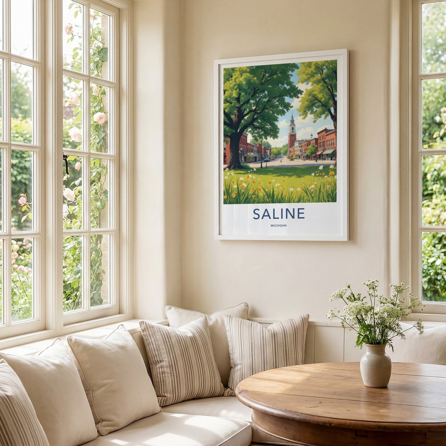 Saline Poster - Michigan Art Print - Historic Clock Tower Gallery Art