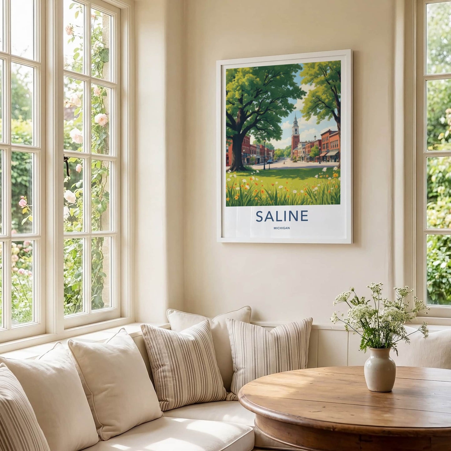Saline Poster - Michigan Art Print - Historic Clock Tower Gallery Art