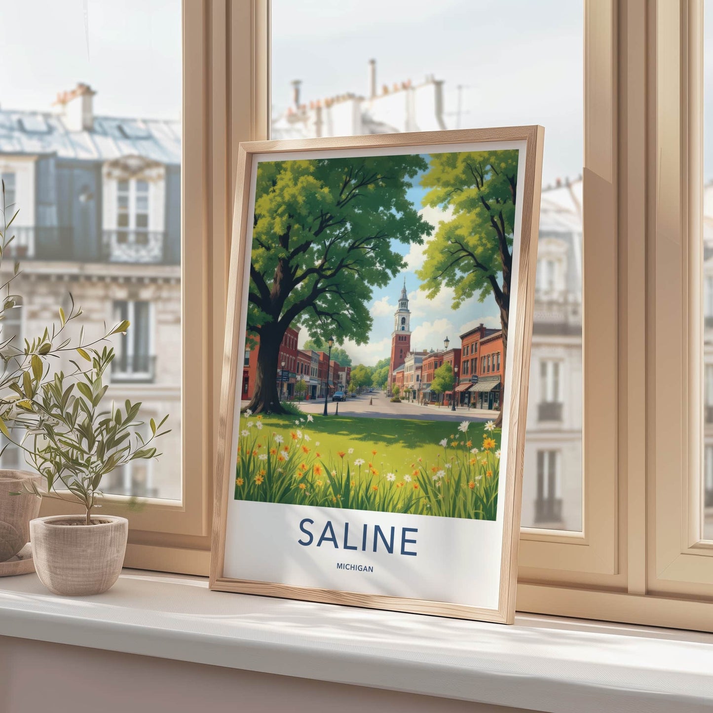 Saline Poster - Michigan Art Print - Historic Clock Tower Gallery Art