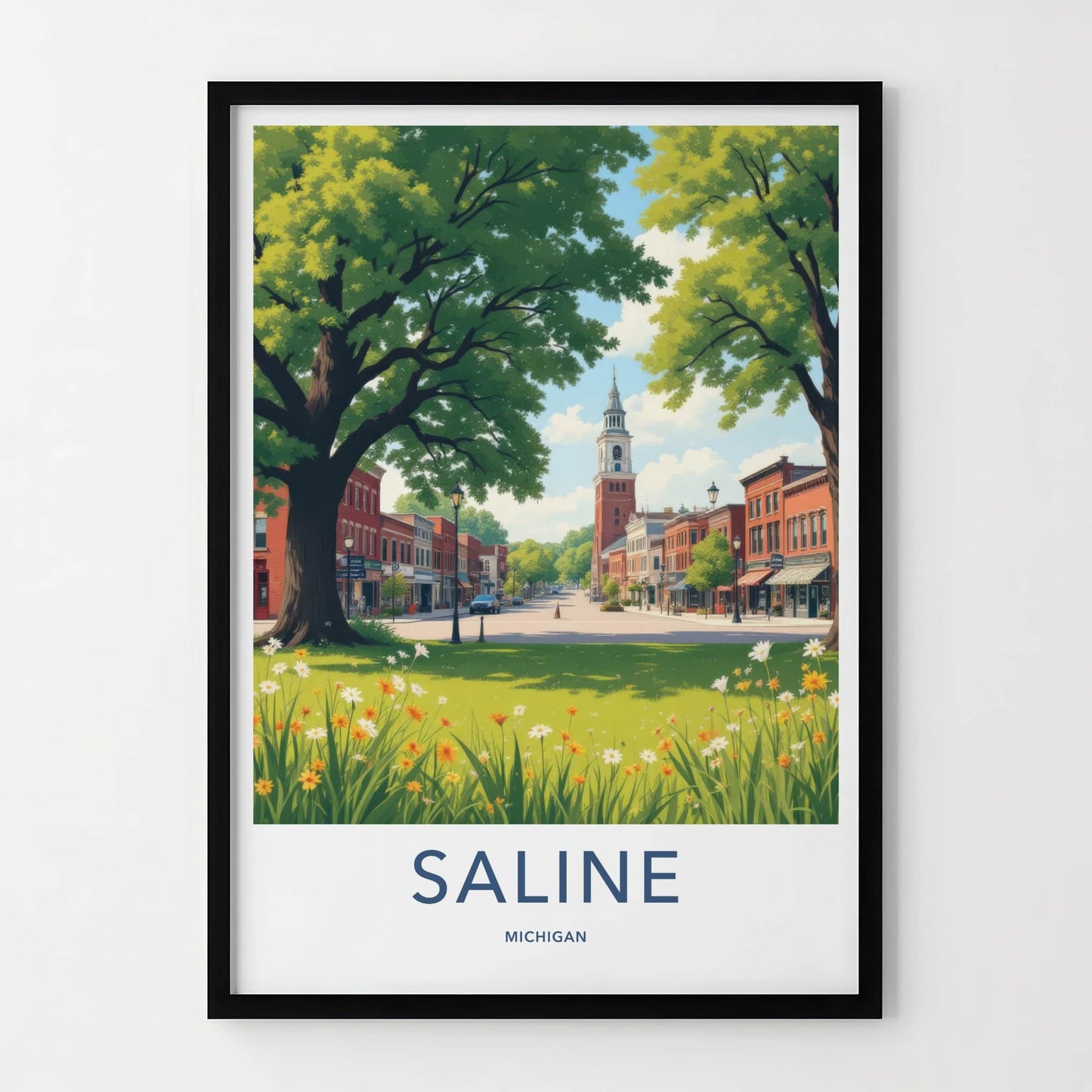 Saline Poster - Michigan Art Print - Historic Clock Tower Gallery Art