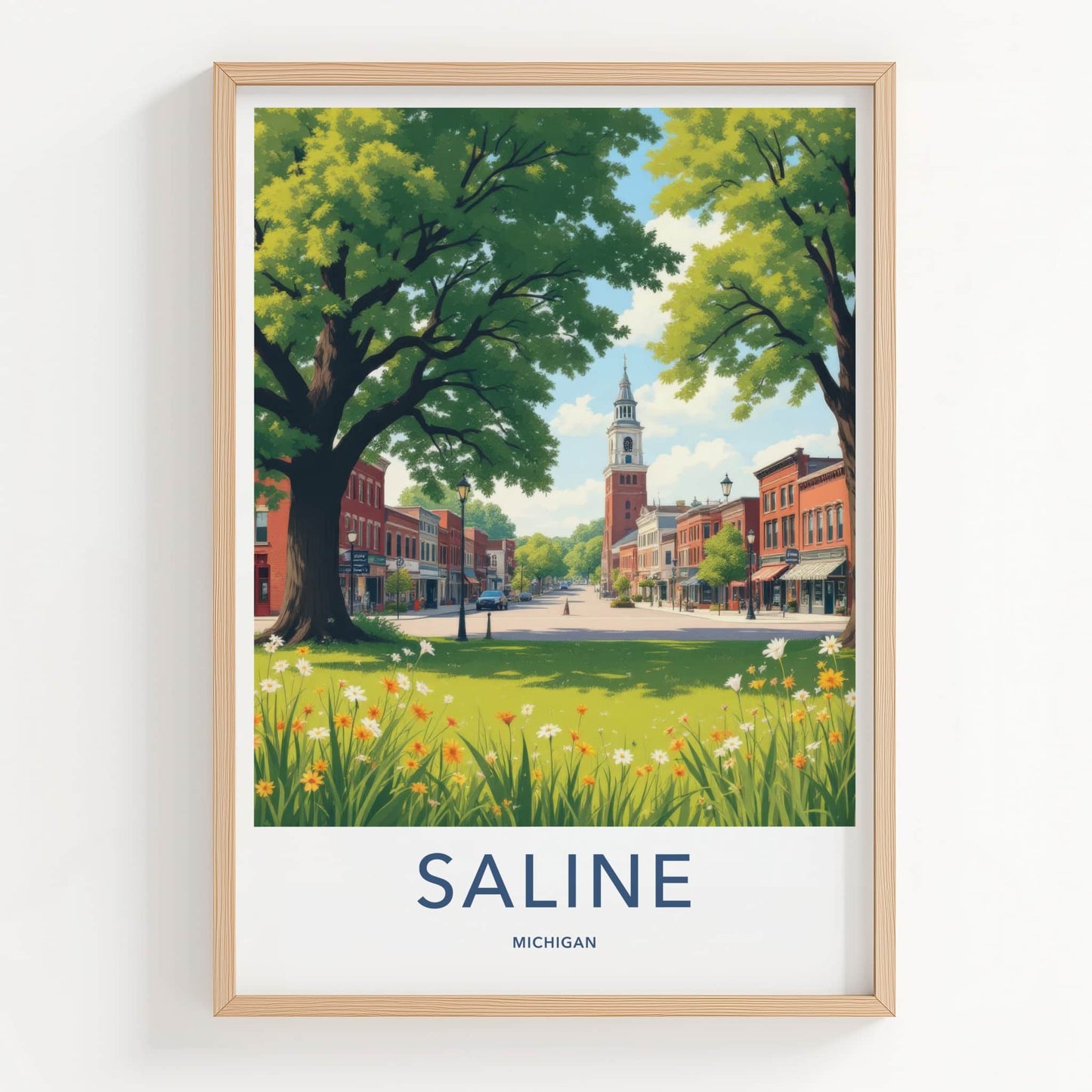 Saline Poster - Michigan Art Print - Historic Clock Tower Gallery Art