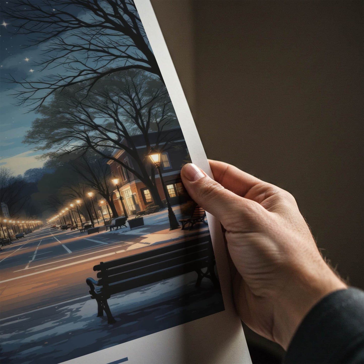 Saline Poster - Michigan Framed Art - Starry Winter Street Home Decor