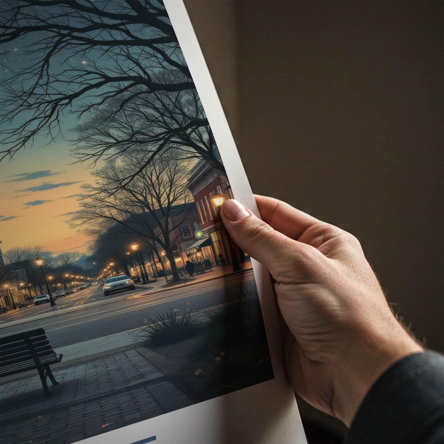 Saline Poster - Michigan Travel Art - Moonlit Downtown Street Home Decor