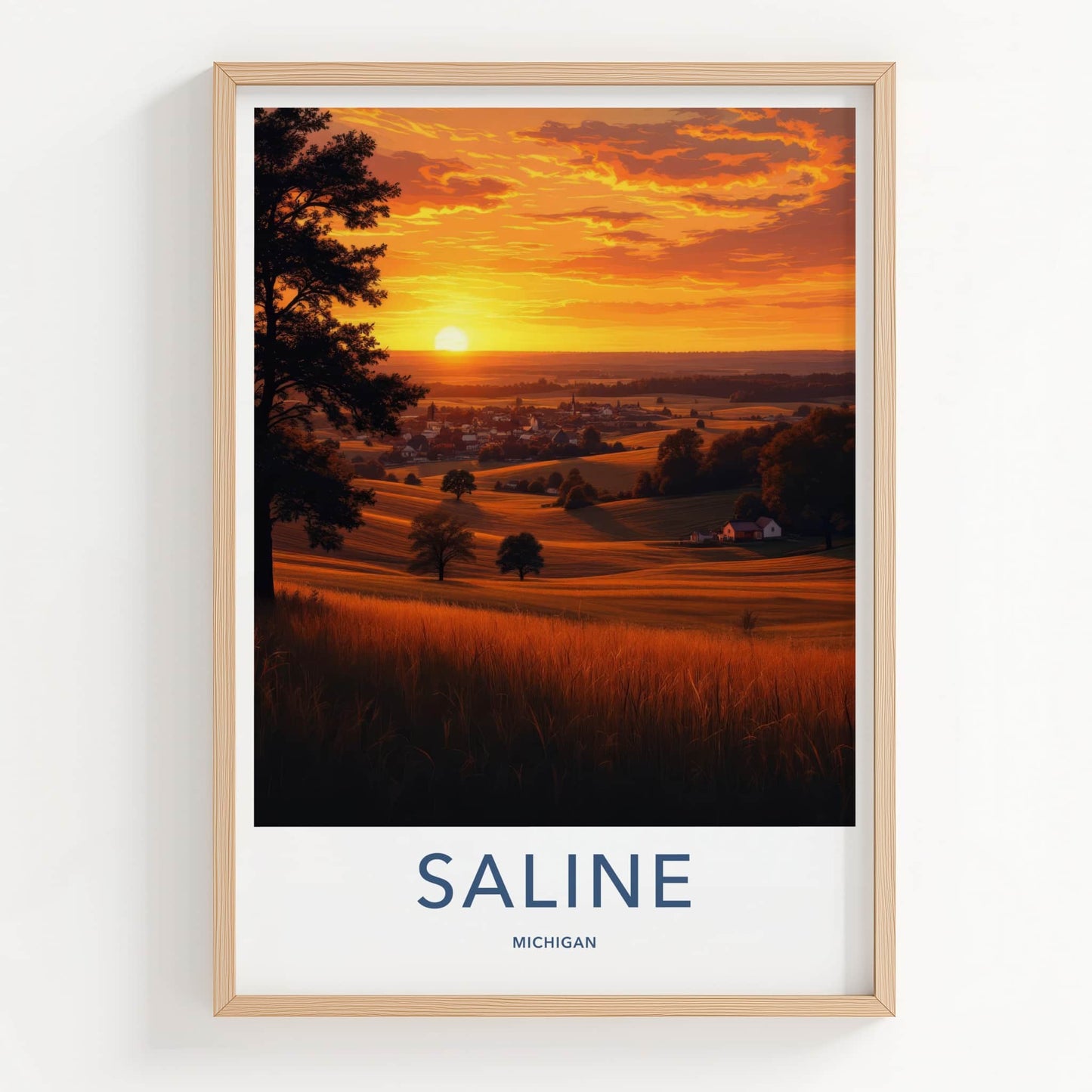 Saline Poster - Michigan Travel Art - Vibrant Sunset Village Home Decor