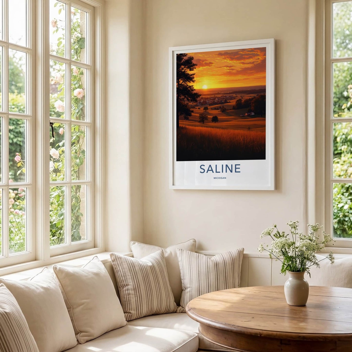 Saline Poster - Michigan Travel Art - Vibrant Sunset Village Home Decor