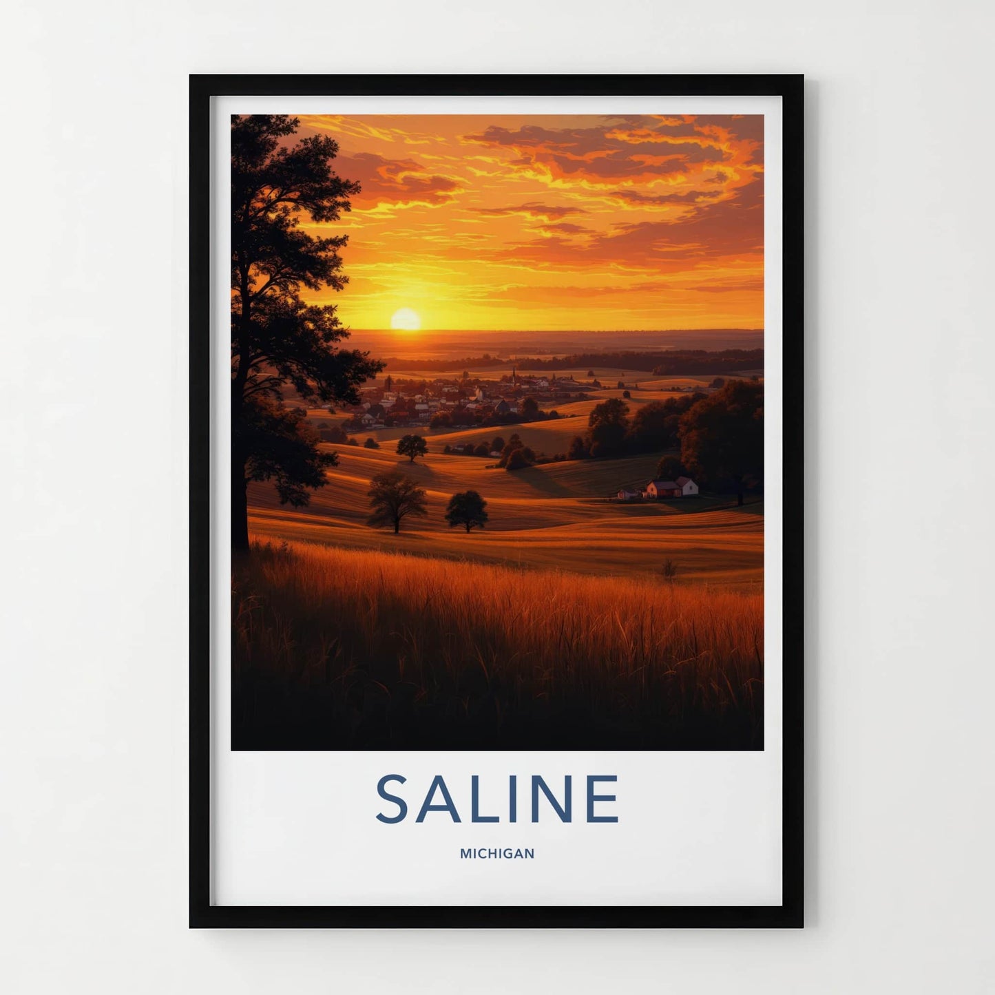 Saline Poster - Michigan Travel Art - Vibrant Sunset Village Home Decor