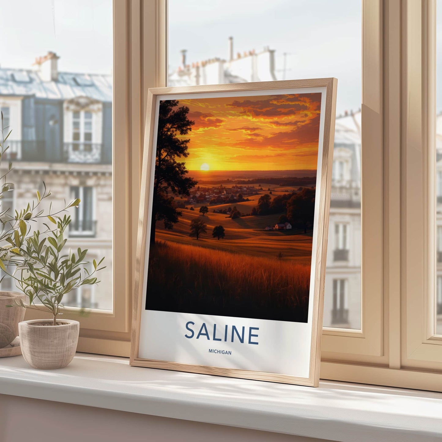 Saline Poster - Michigan Travel Art - Vibrant Sunset Village Home Decor