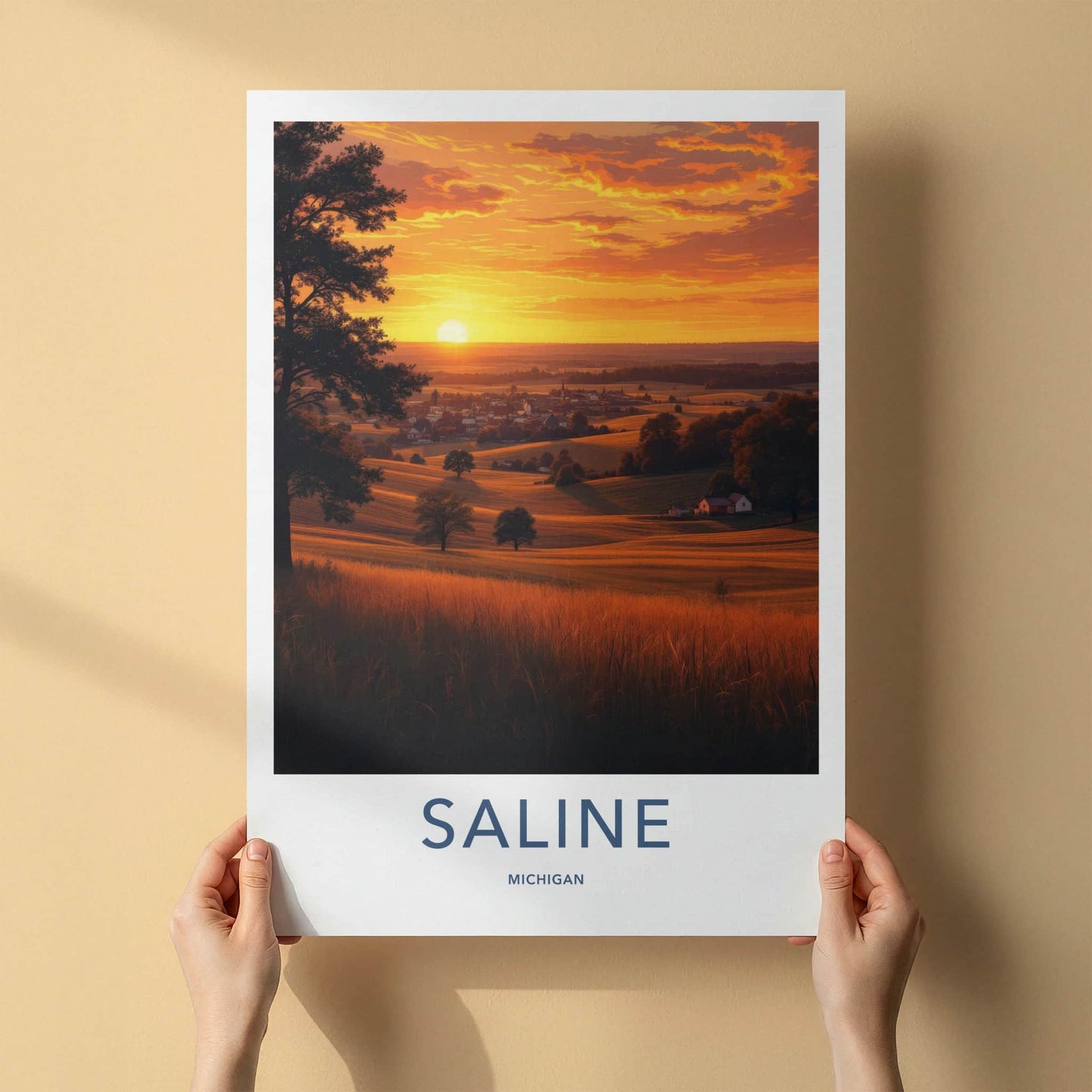 Saline Poster - Michigan Travel Art - Vibrant Sunset Village Home Decor