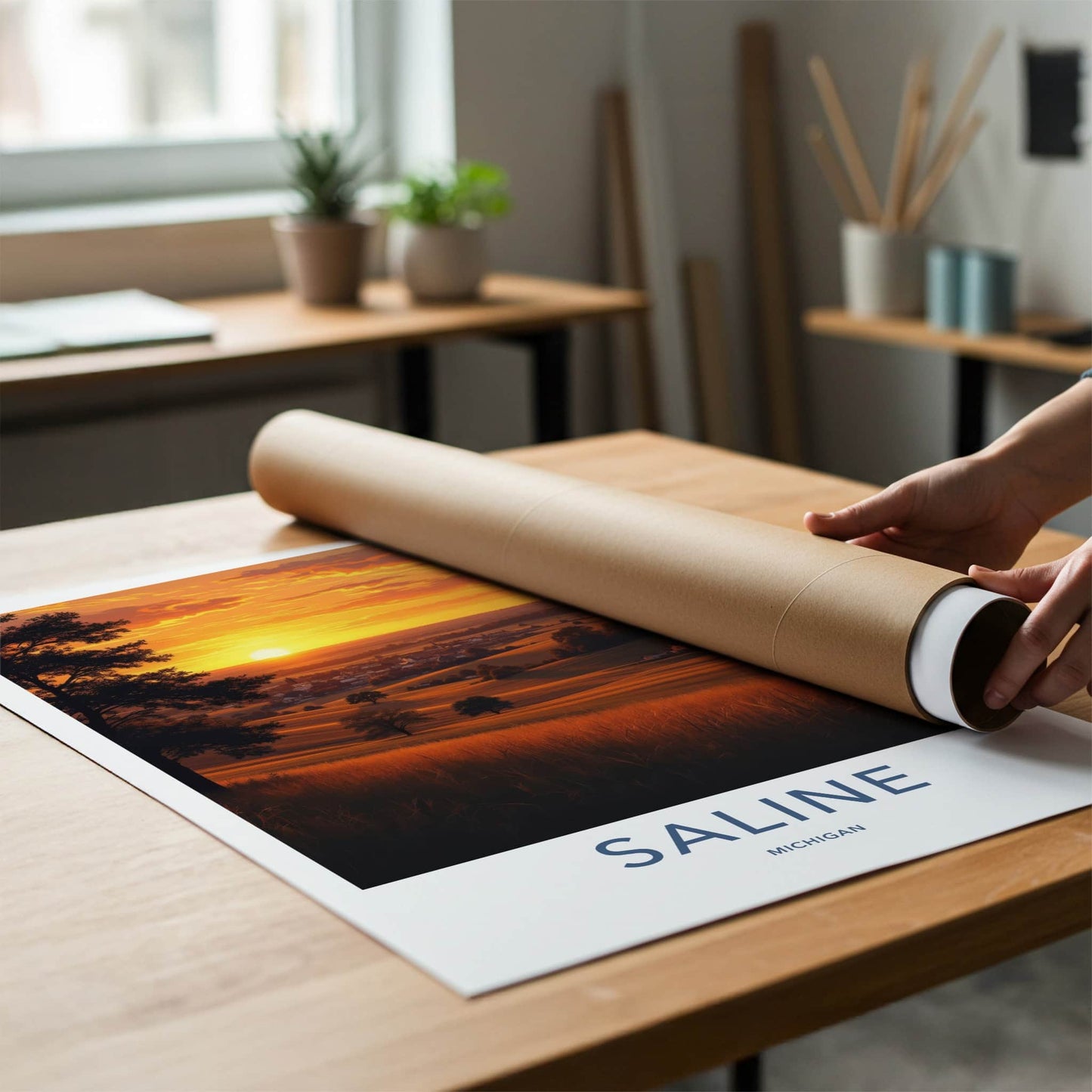 Saline Poster - Michigan Travel Art - Vibrant Sunset Village Home Decor