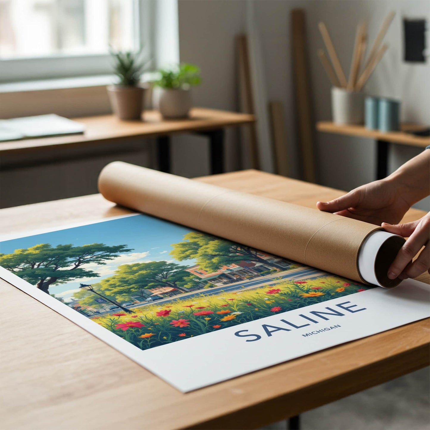 Saline Poster - Michigan Travel Print - Town Clock Tower Gallery Art