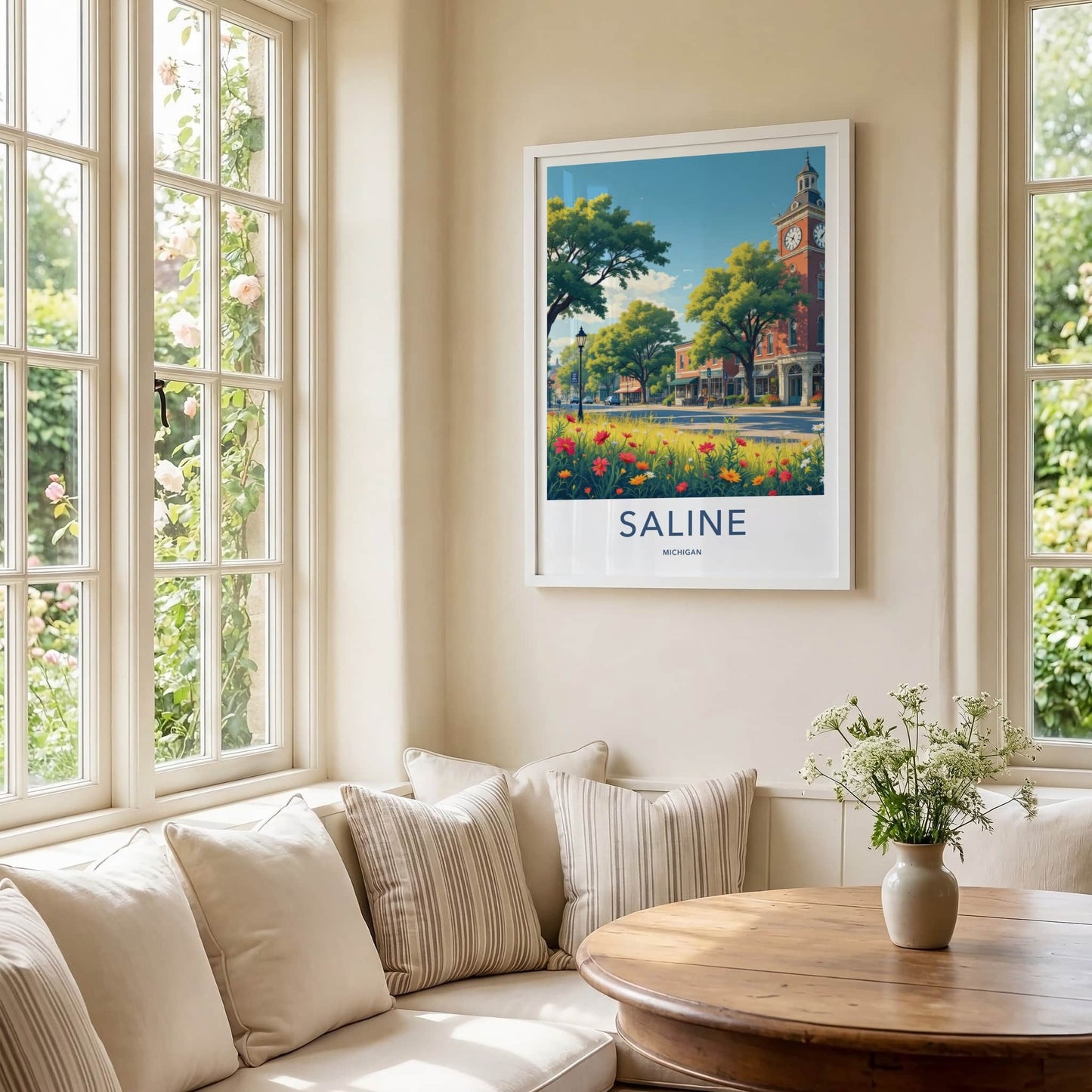 Saline Poster - Michigan Travel Print - Town Clock Tower Gallery Art