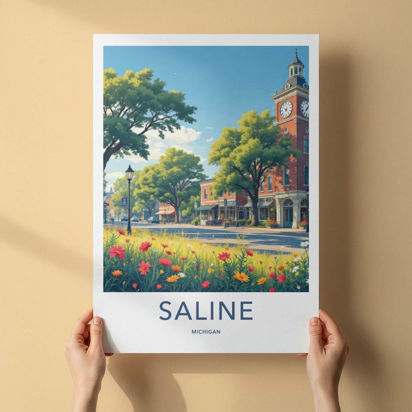 Saline Poster - Michigan Travel Print - Town Clock Tower Gallery Art