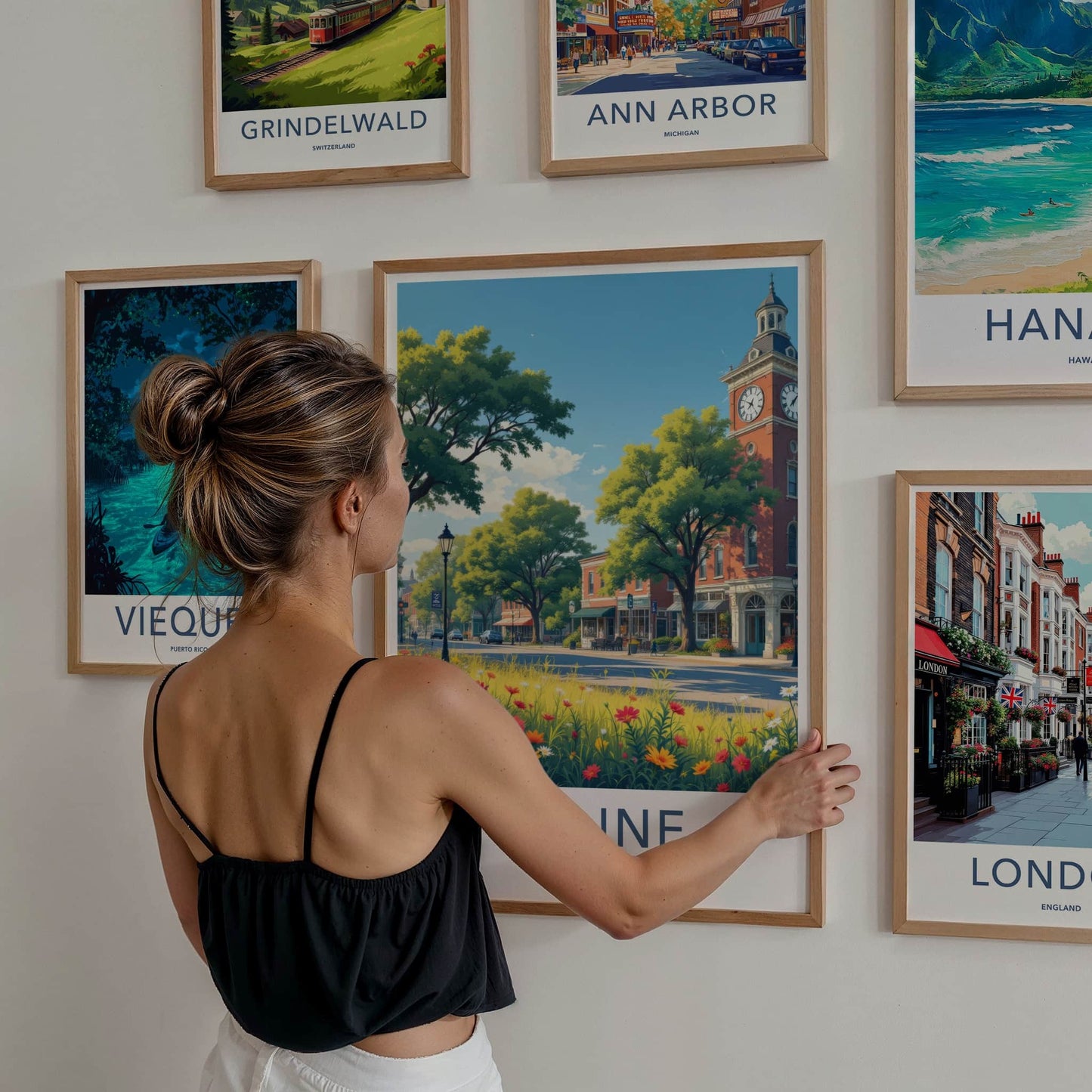 Saline Poster - Michigan Travel Print - Town Clock Tower Gallery Art
