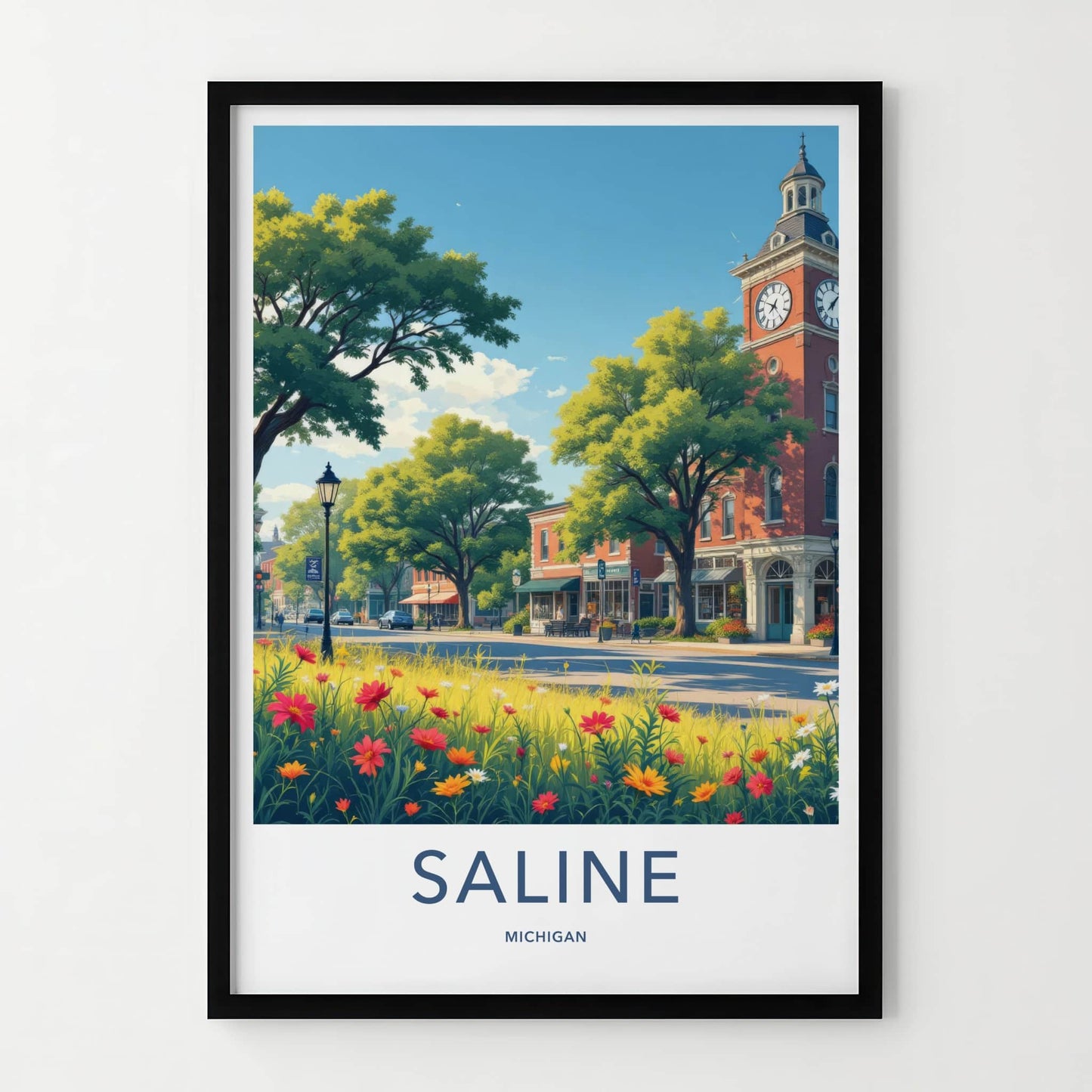 Saline Poster - Michigan Travel Print - Town Clock Tower Gallery Art