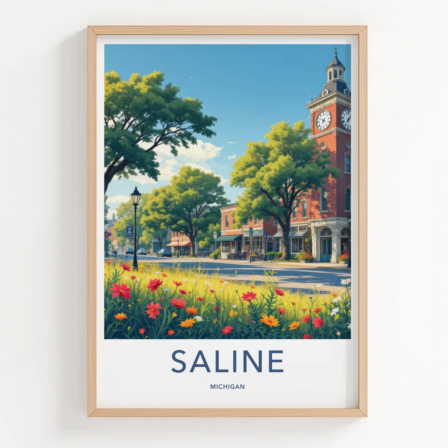 Saline Poster - Michigan Travel Print - Town Clock Tower Gallery Art