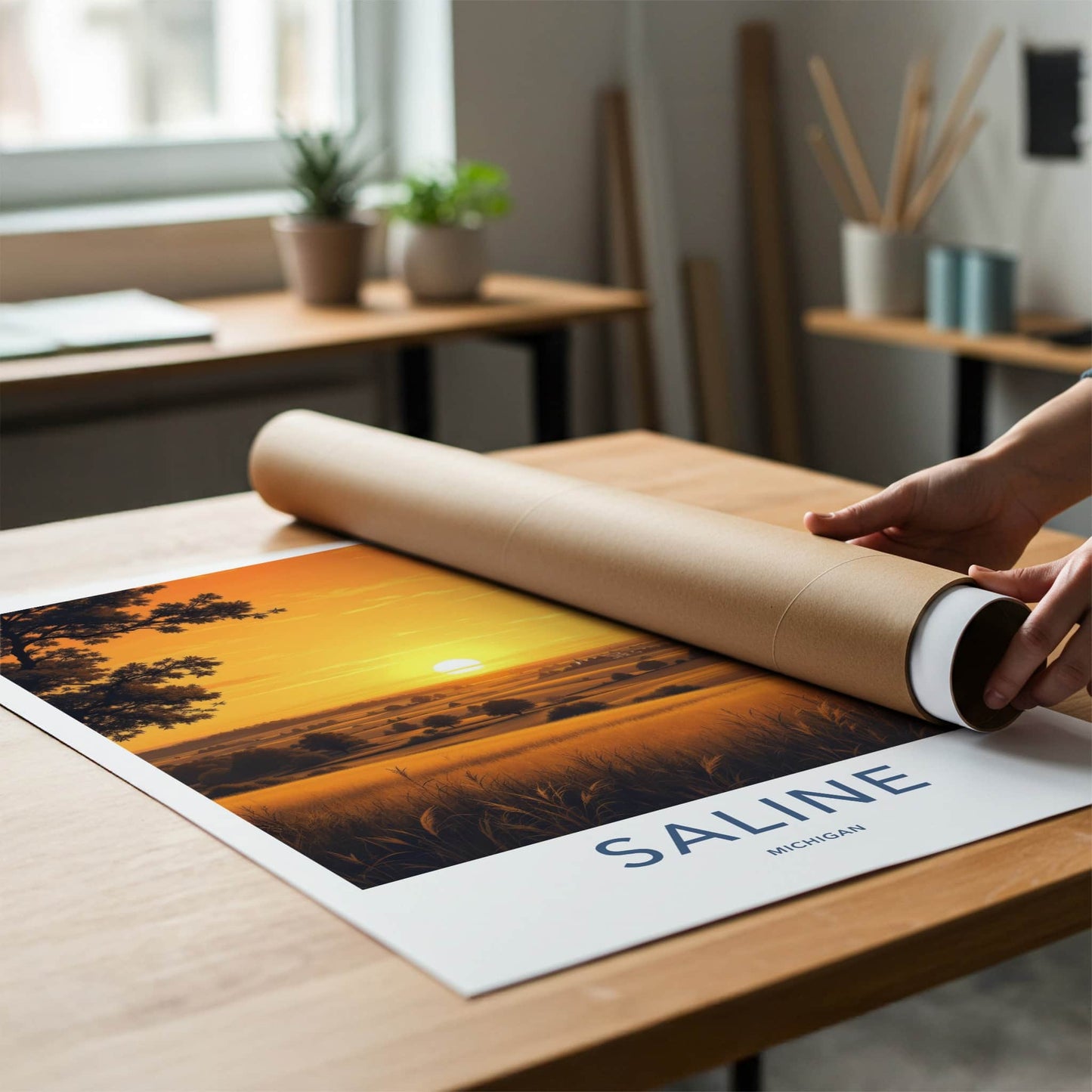 Saline Poster - Michigan Wall Art - Golden Fields Sunset Home Decor