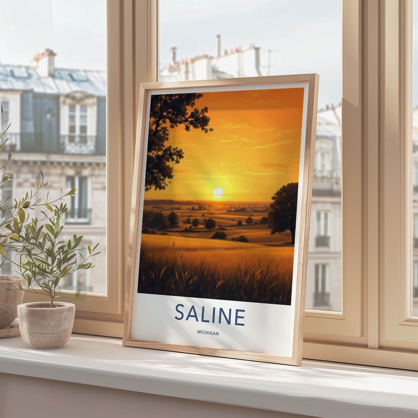 Saline Poster - Michigan Wall Art - Golden Fields Sunset Home Decor