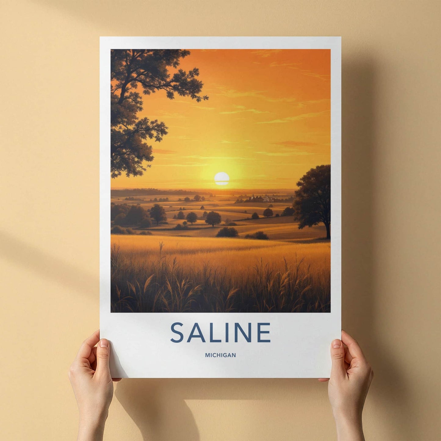 Saline Poster - Michigan Wall Art - Golden Fields Sunset Home Decor