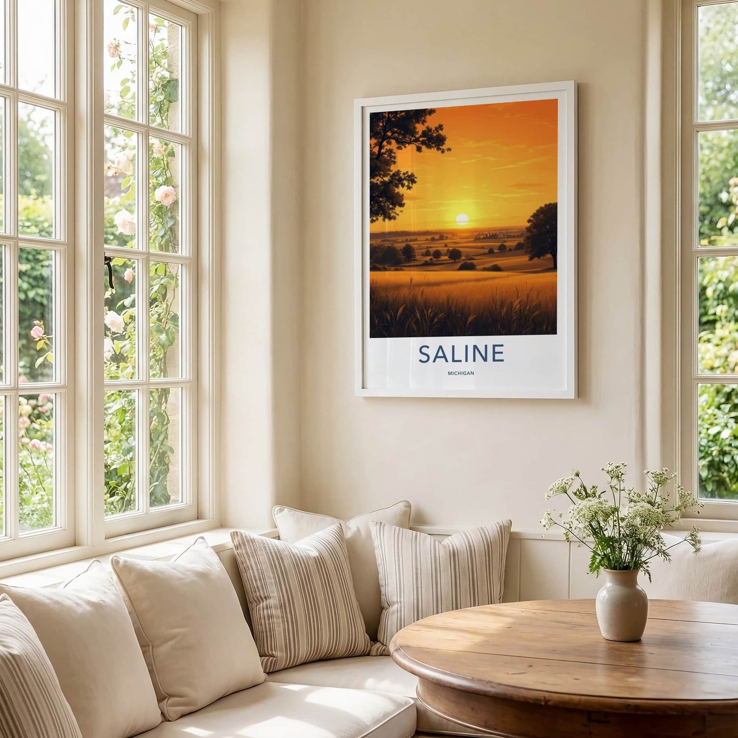 Saline Poster - Michigan Wall Art - Golden Fields Sunset Home Decor